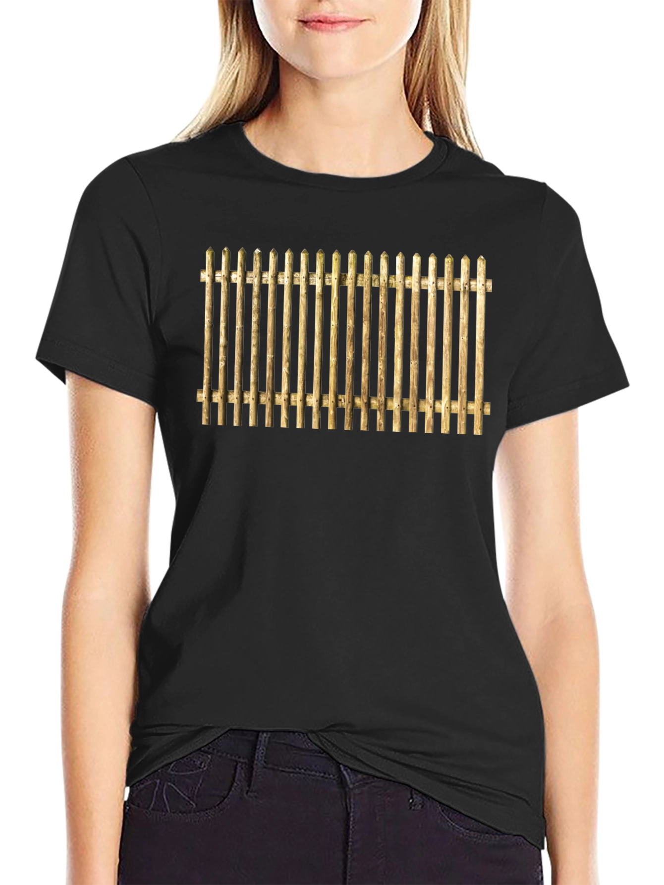 Novelty Fence Graphic T-Shirt - Black Cotton Tee