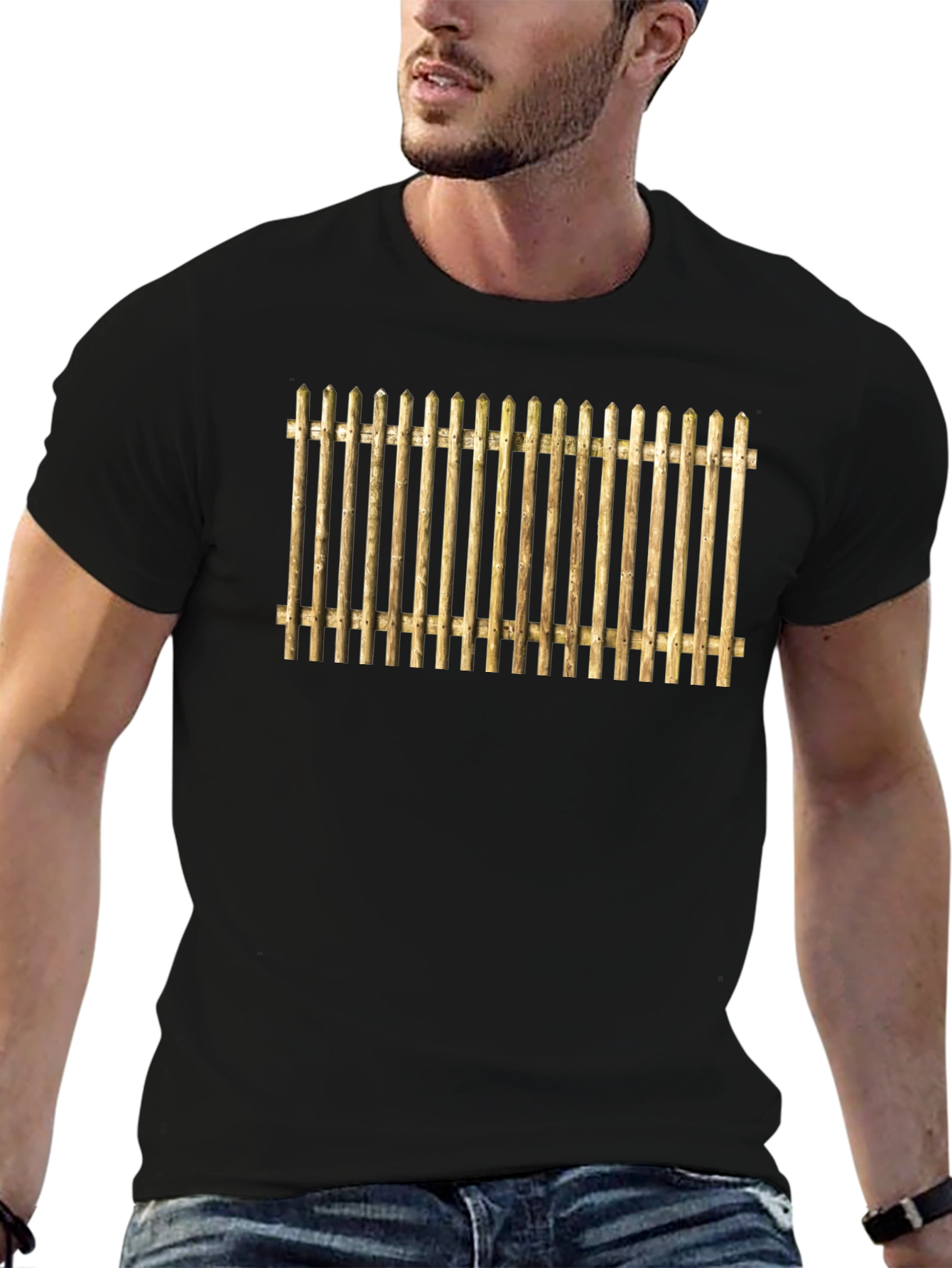 Novelty Fence Graphic T-Shirt - Black Cotton Tee