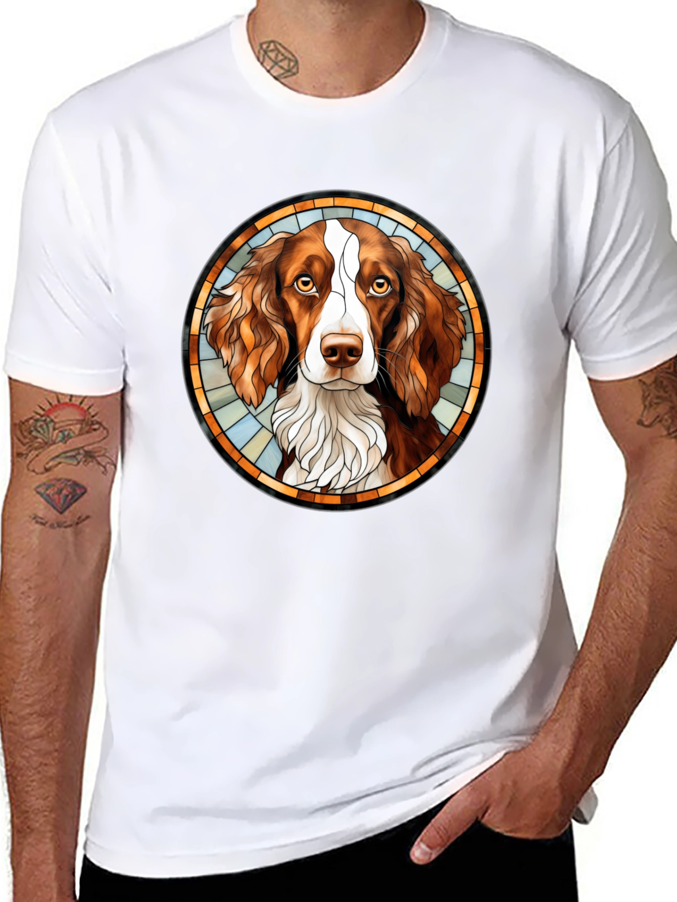 Springer Spaniel Stained Glass Style T-Shirt