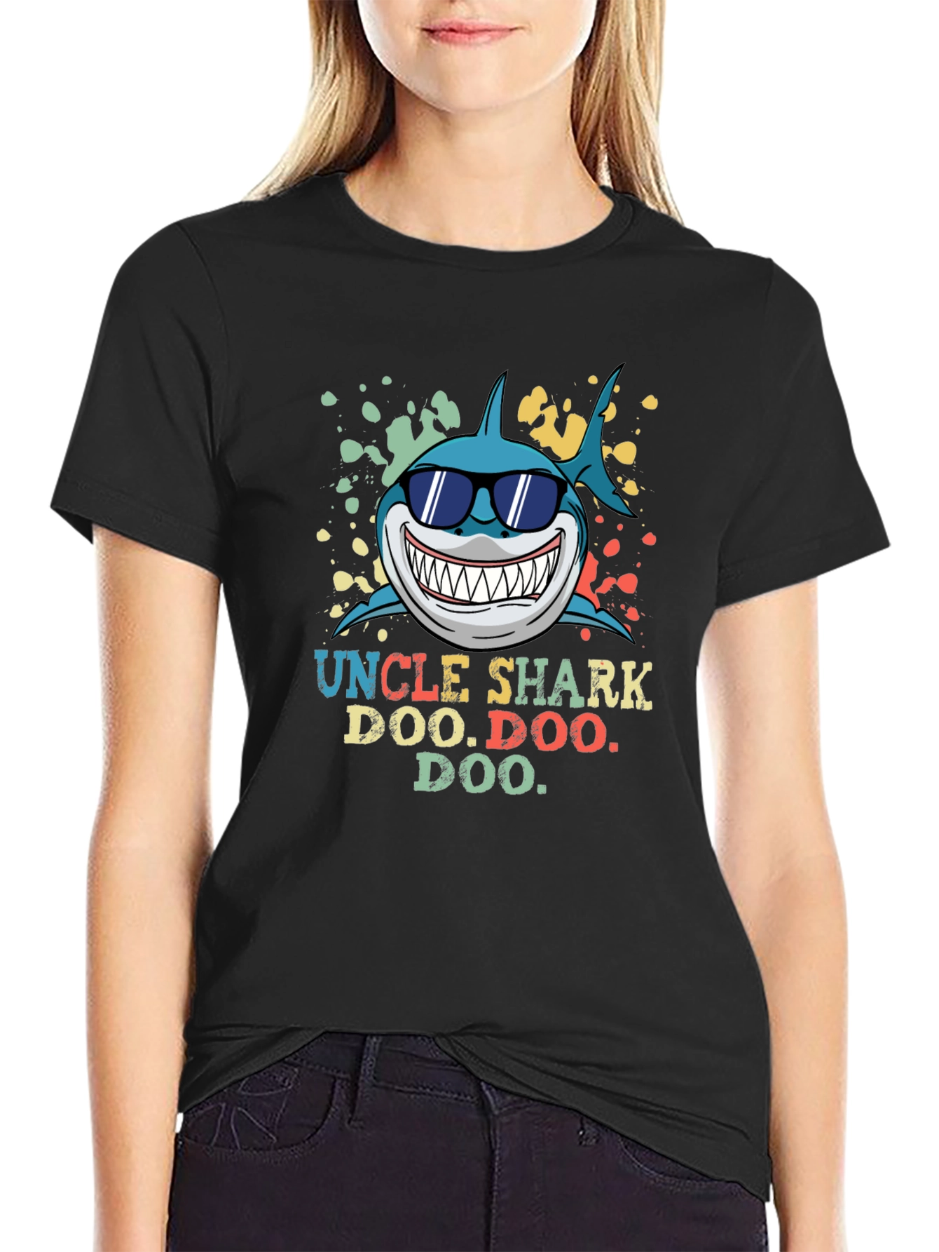 Uncle Shark Doo Doo Doo Mens Black T-Shirt