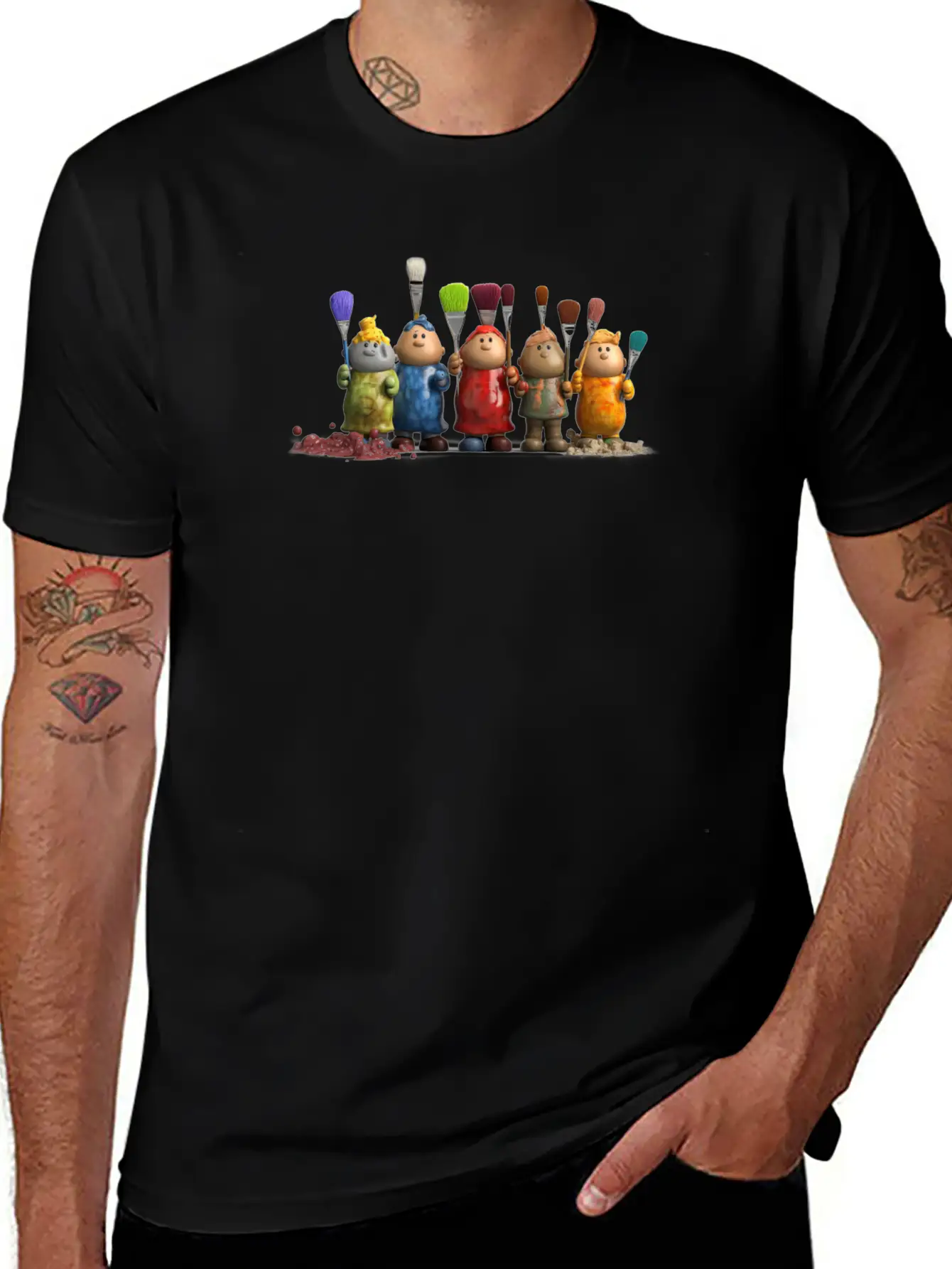 3D Figurines With Paint Brushes Classic Fit Graphic Tee For Daily Comfort – Unisex Cotton Shirt