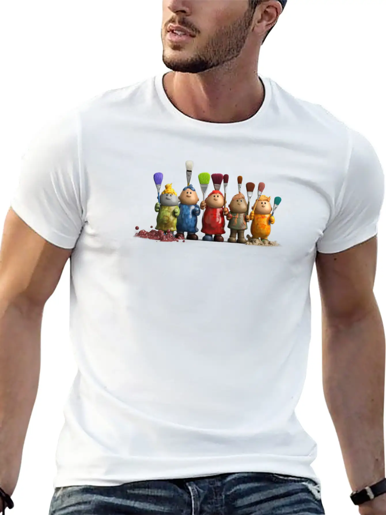 3D Figurines With Paint Brushes Classic Fit Graphic Tee For Daily Comfort – Unisex Cotton Shirt