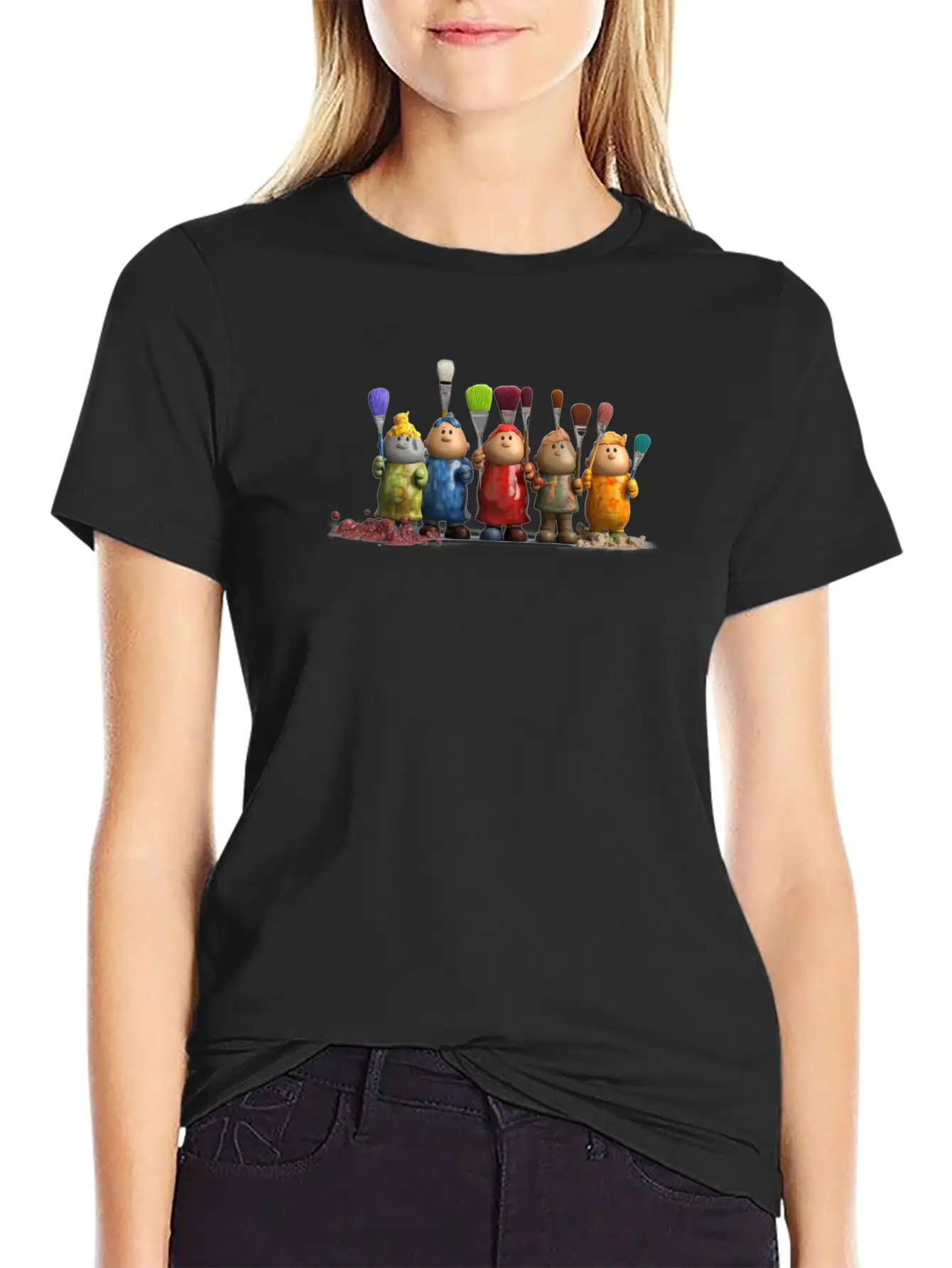 3D Figurines With Paint Brushes Classic Fit Graphic Tee For Daily Comfort – Unisex Cotton Shirt
