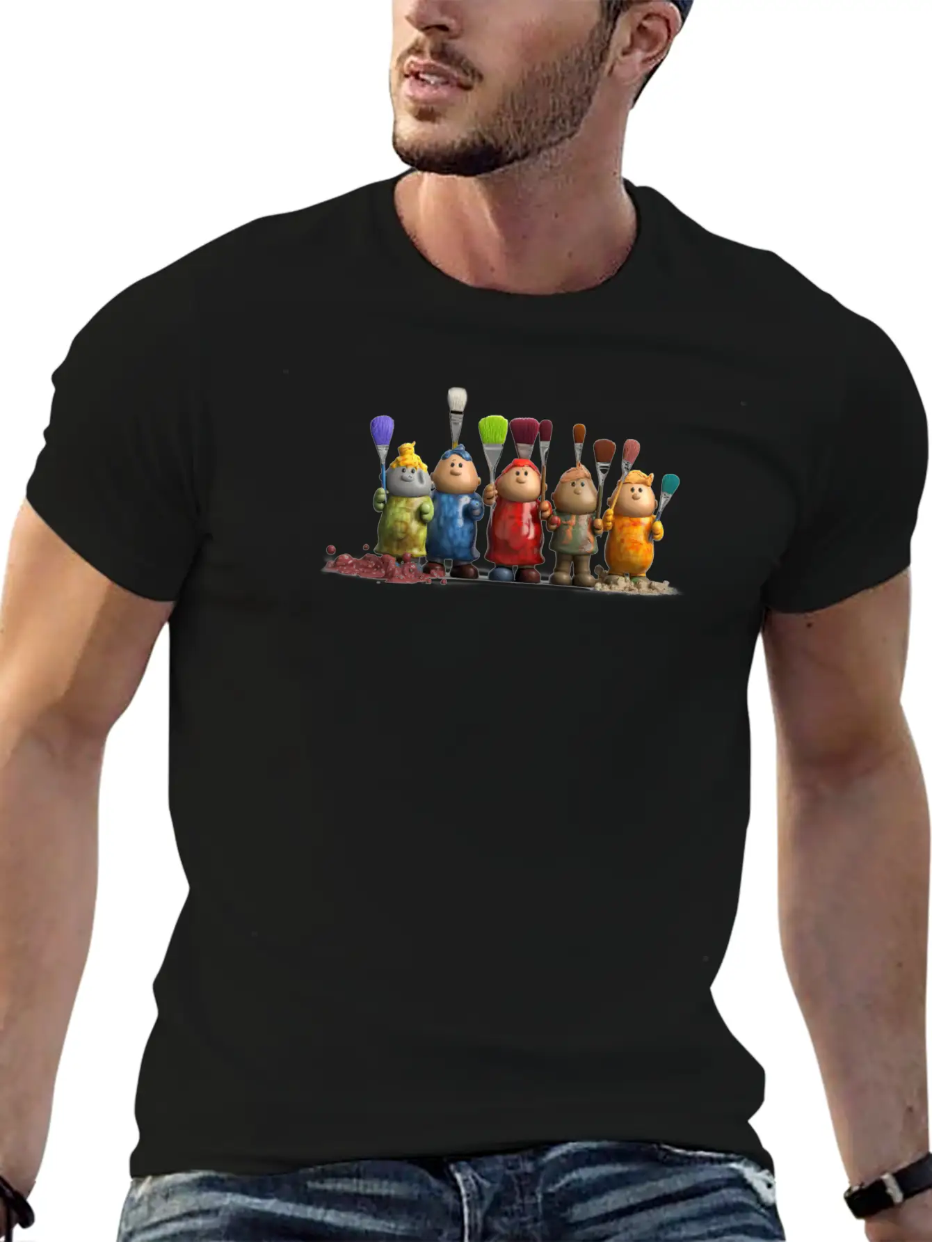3D Figurines With Paint Brushes Classic Fit Graphic Tee For Daily Comfort – Unisex Cotton Shirt