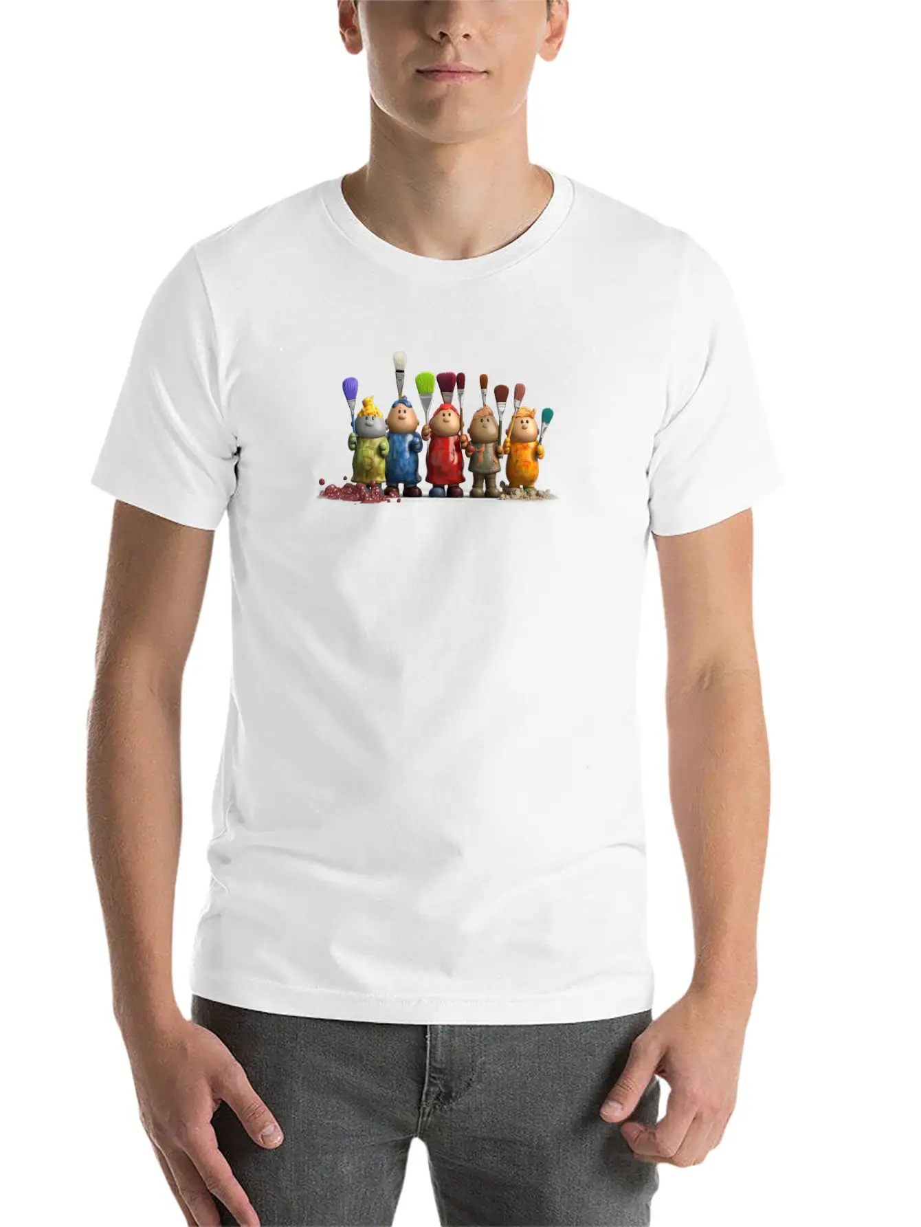 3D Figurines With Paint Brushes Classic Fit Graphic Tee For Daily Comfort – Unisex Cotton Shirt