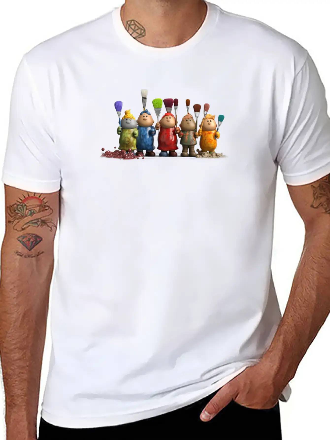 3D Figurines With Paint Brushes Classic Fit Graphic Tee For Daily Comfort – Unisex Cotton Shirt