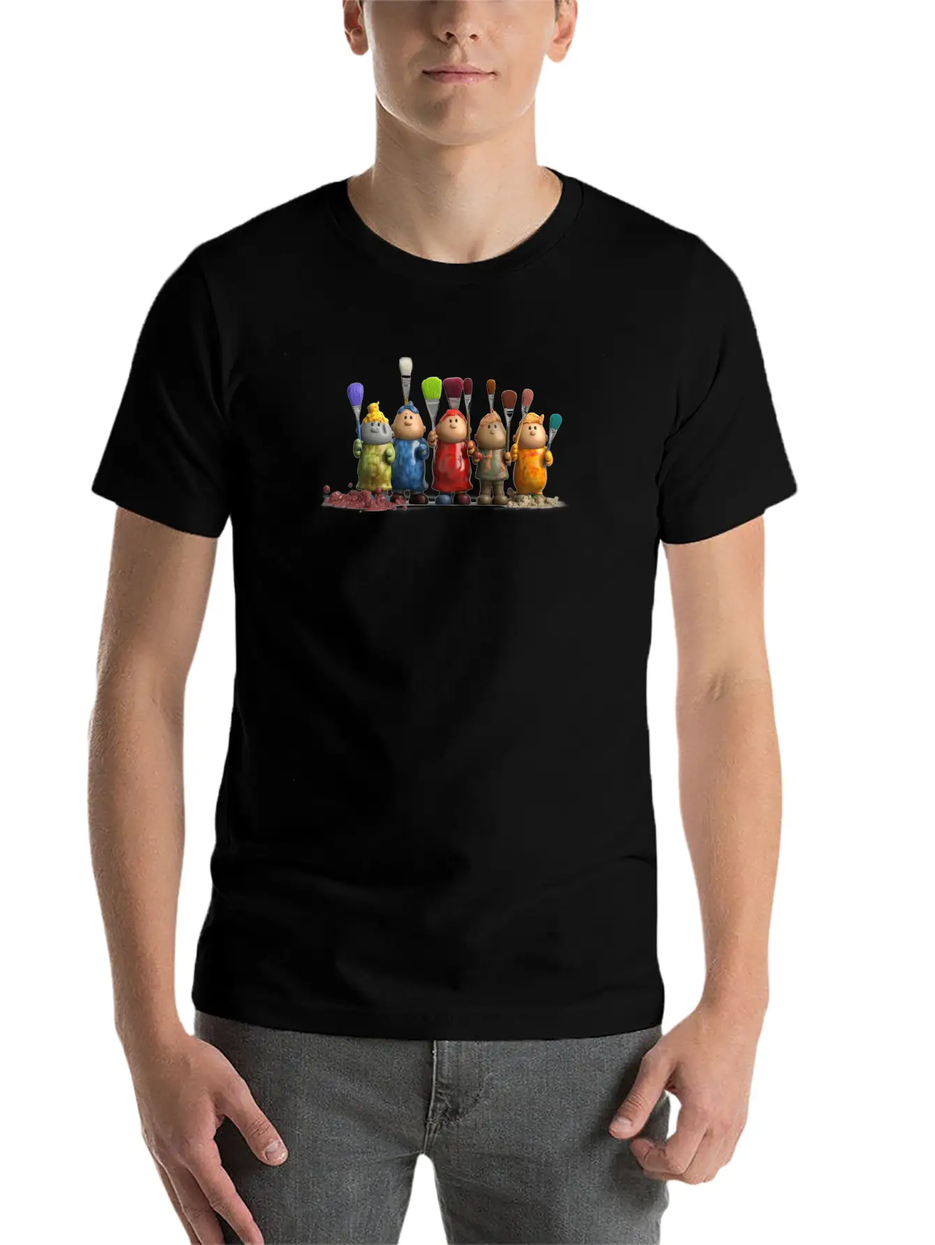 3D Figurines With Paint Brushes Classic Fit Graphic Tee For Daily Comfort – Unisex Cotton Shirt