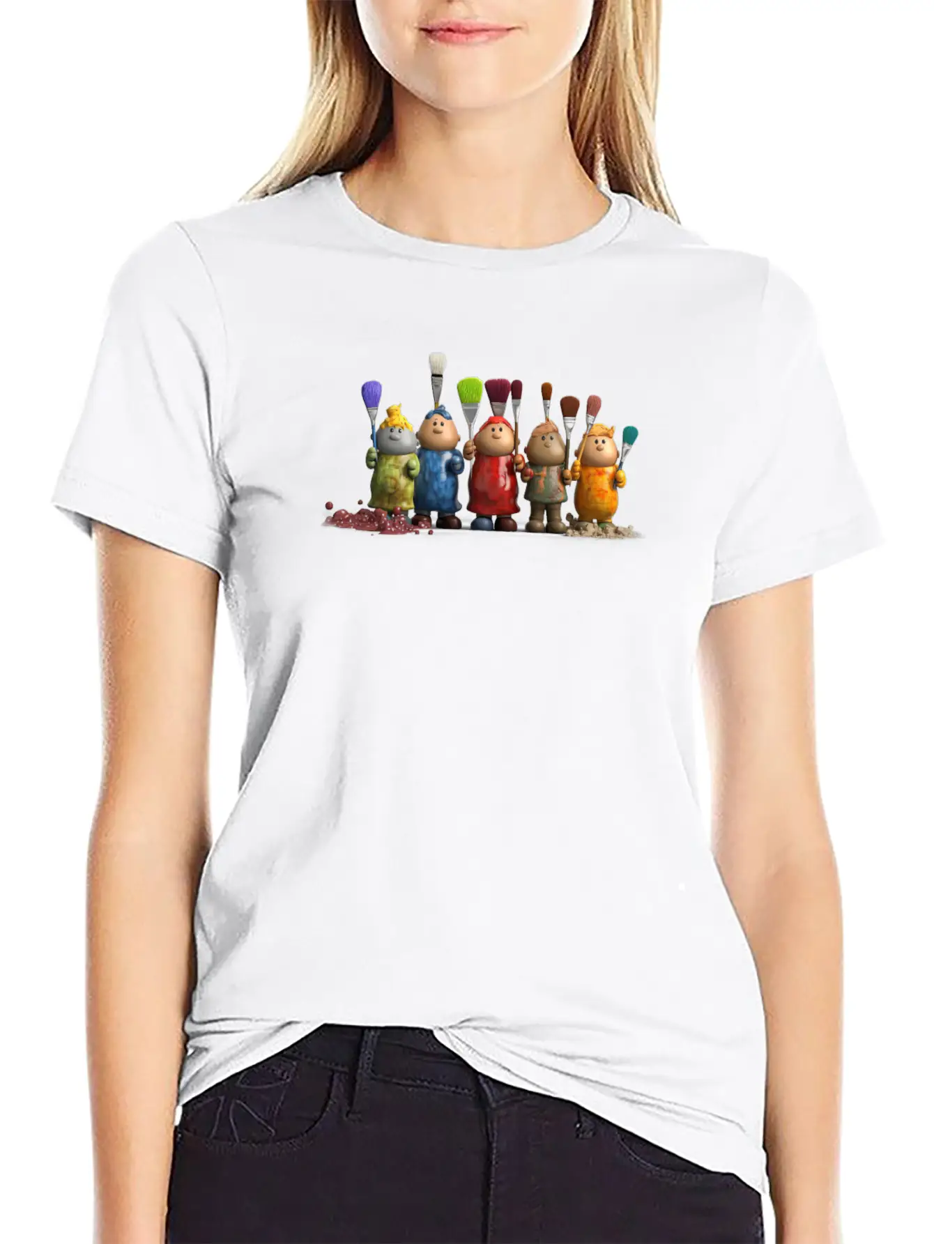 3D Figurines With Paint Brushes Classic Fit Graphic Tee For Daily Comfort – Unisex Cotton Shirt