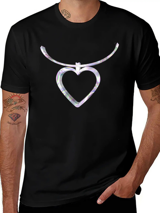3D Heart Chain Design Comfortable Minimalist Graphic Tee – Summer Style Essential
