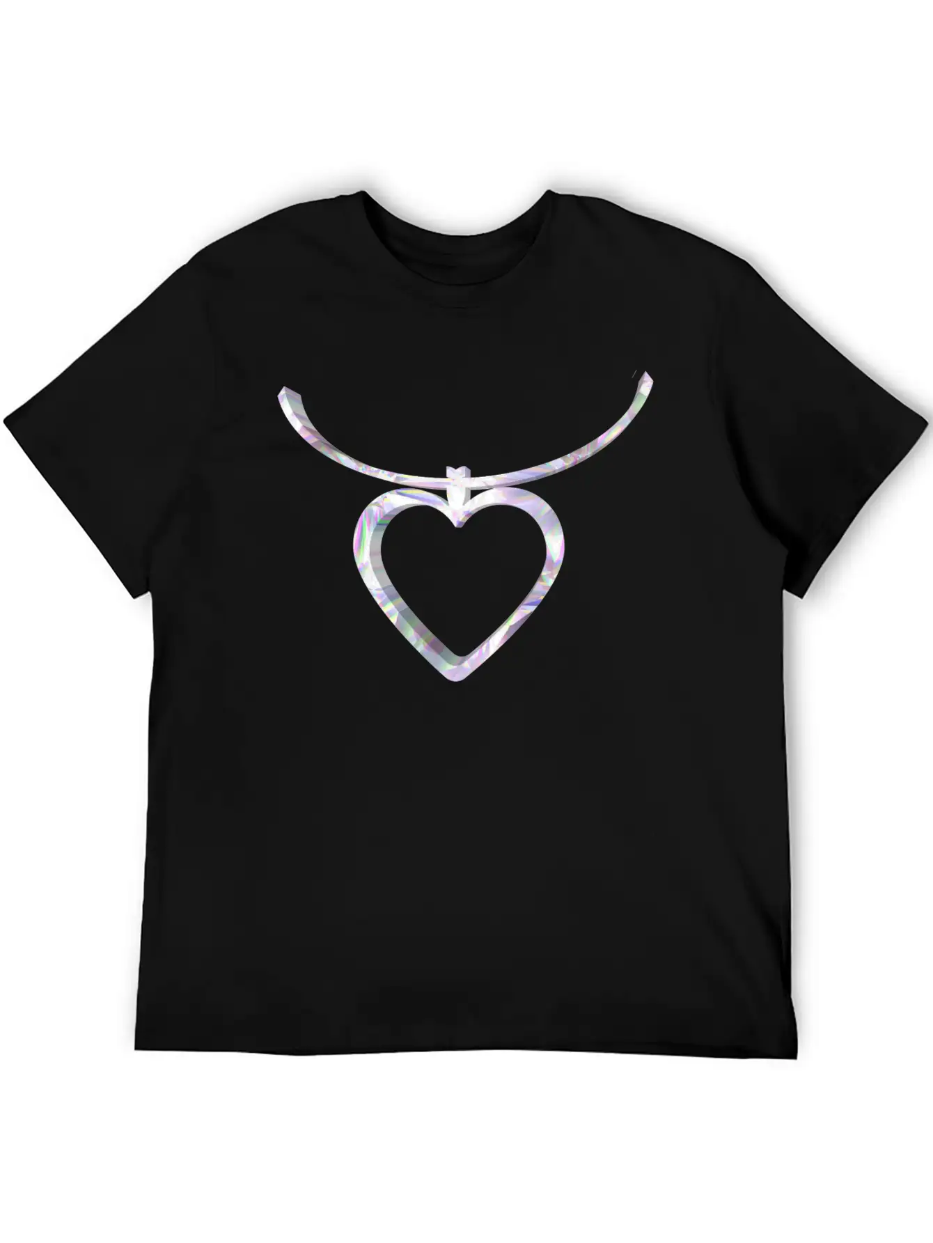 3D Heart Chain Design Comfortable Minimalist Graphic Tee – Summer Style Essential