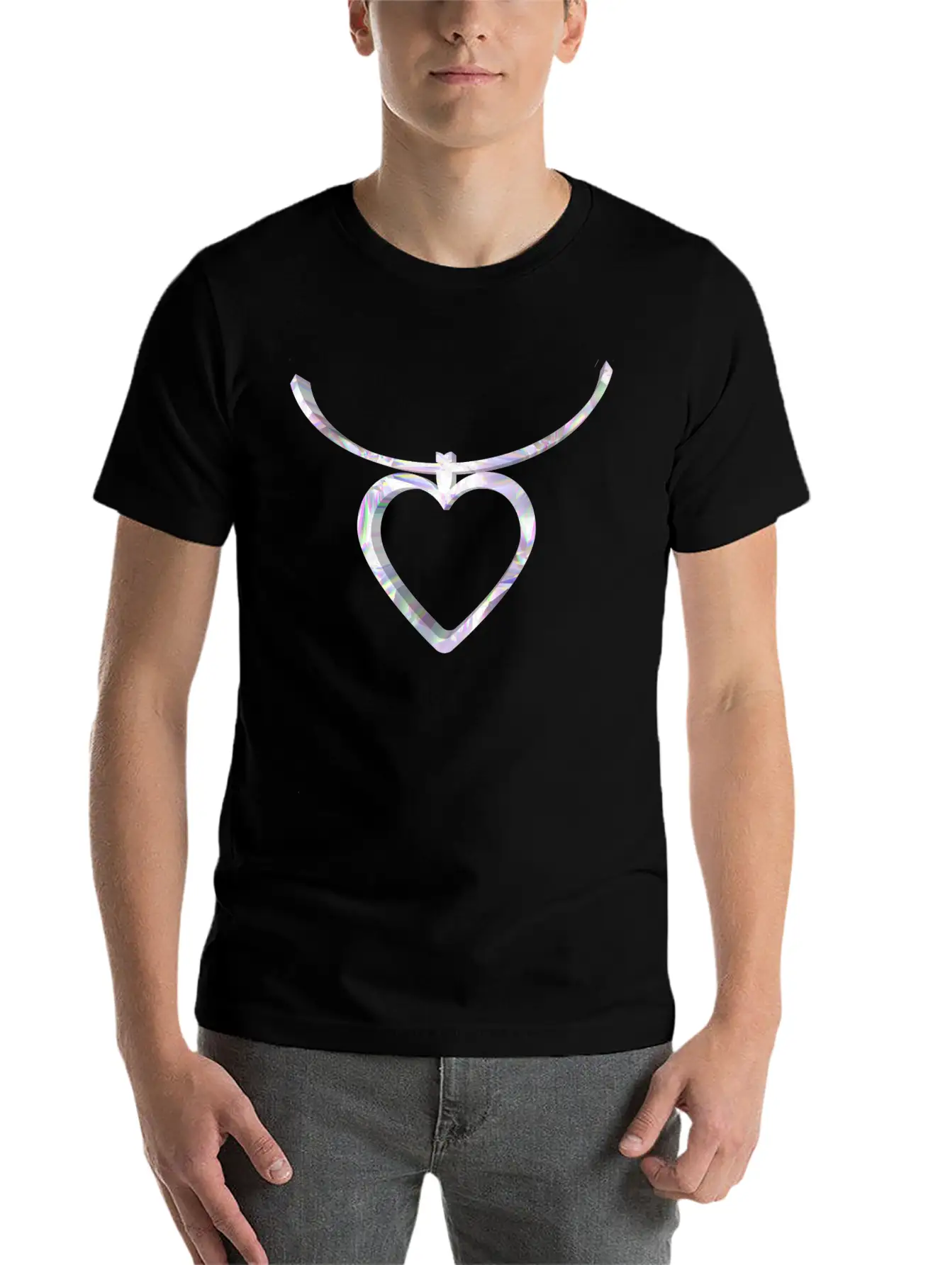 3D Heart Chain Design Comfortable Minimalist Graphic Tee – Summer Style Essential