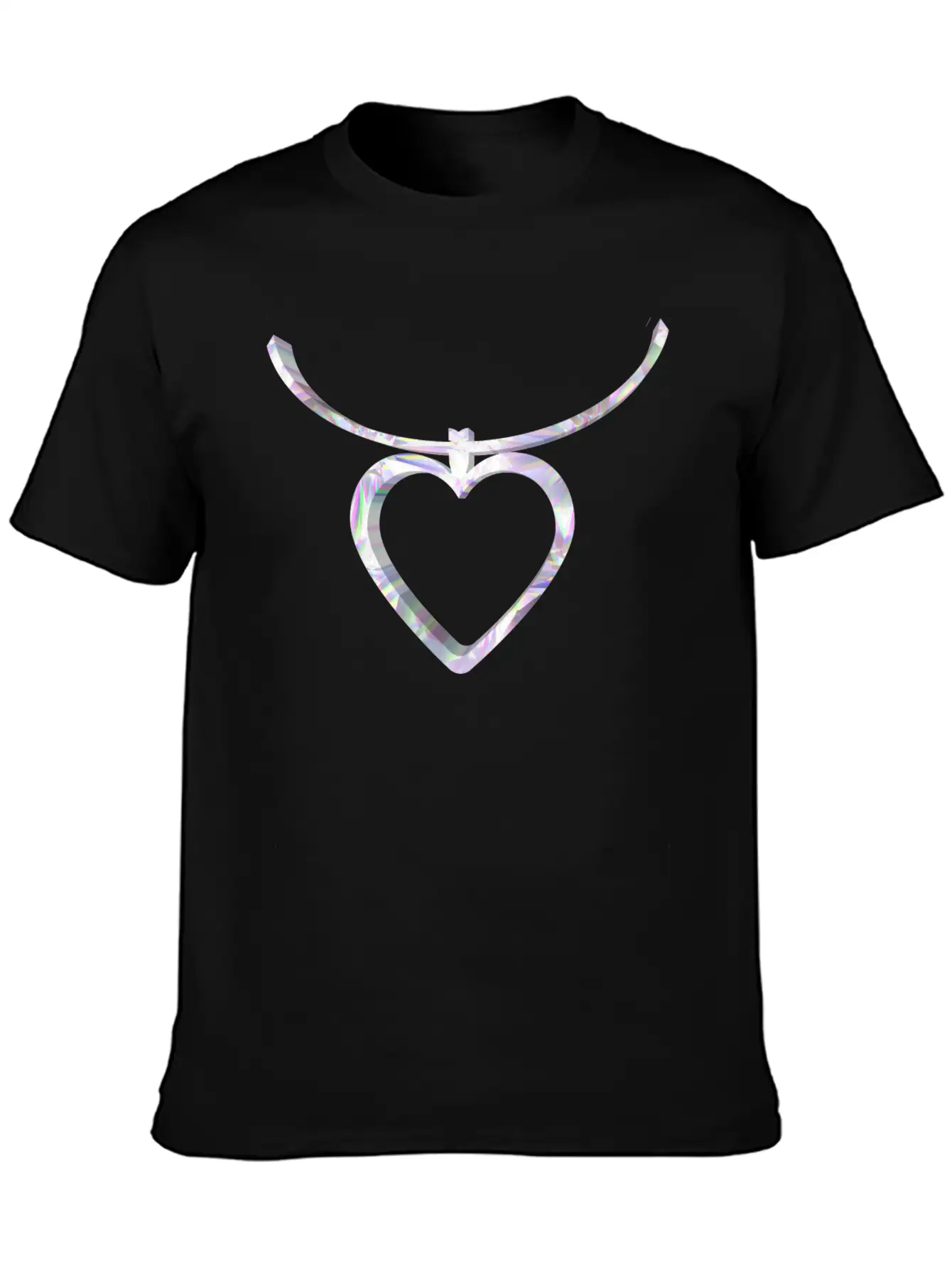3D Heart Chain Design Comfortable Minimalist Graphic Tee – Summer Style Essential