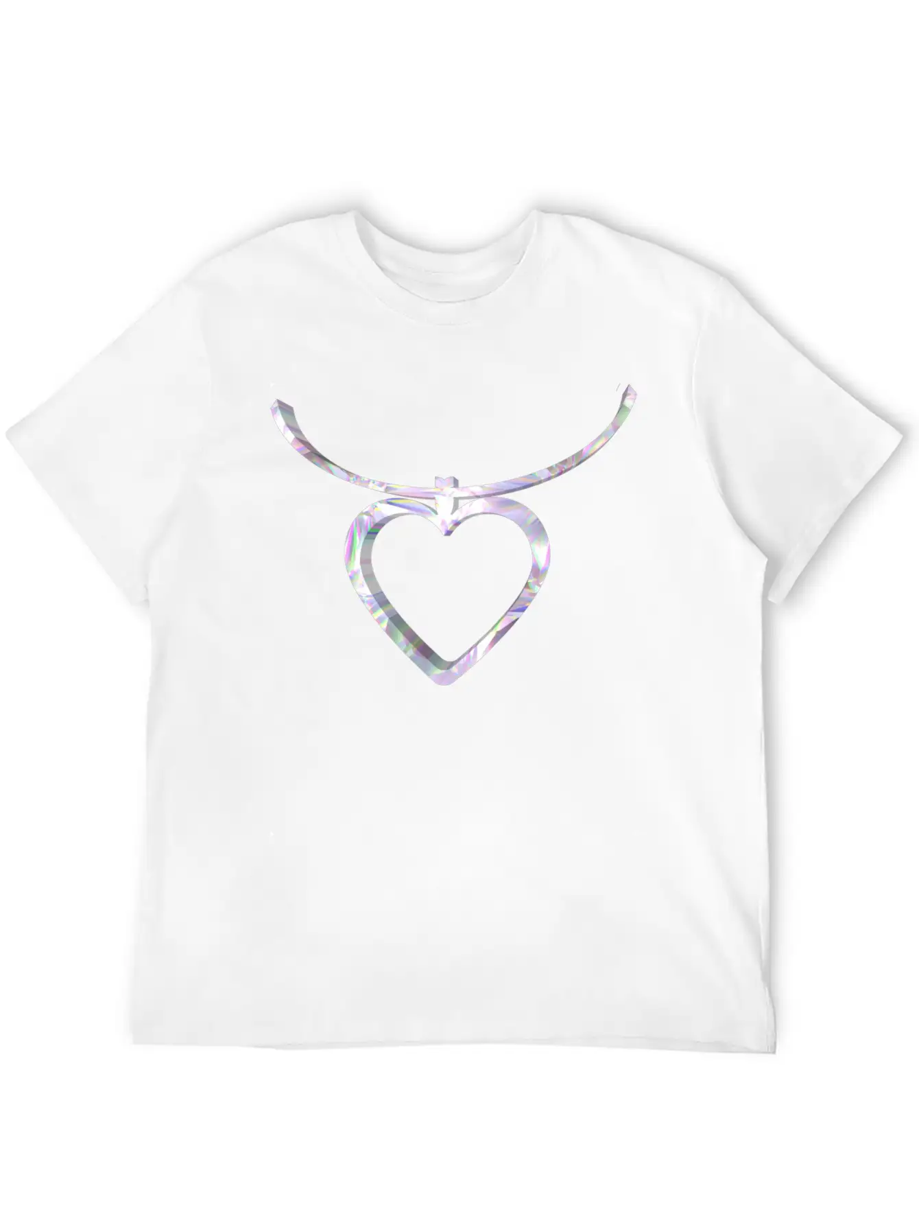 3D Heart Chain Design Comfortable Minimalist Graphic Tee – Summer Style Essential