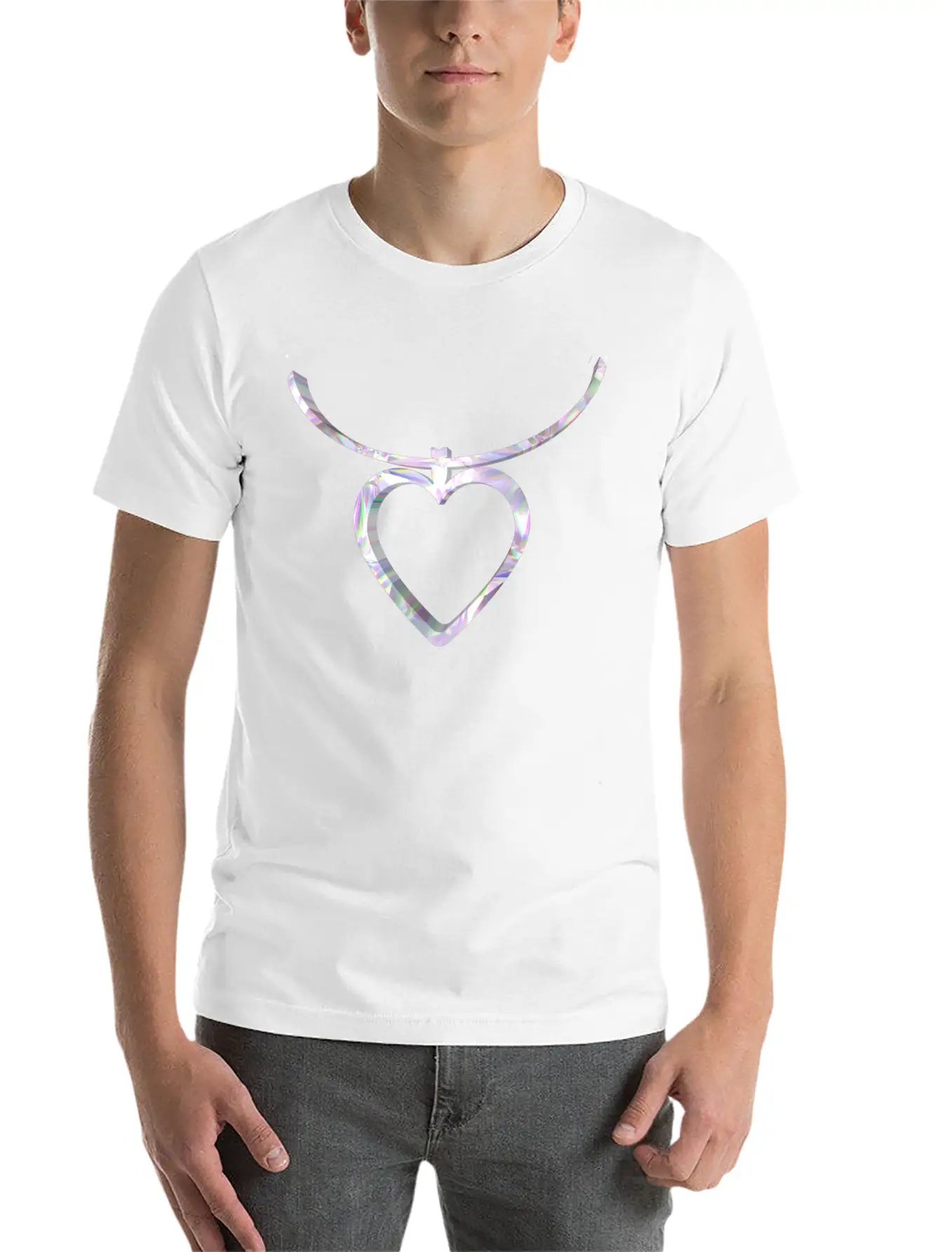 3D Heart Chain Design Comfortable Minimalist Graphic Tee – Summer Style Essential