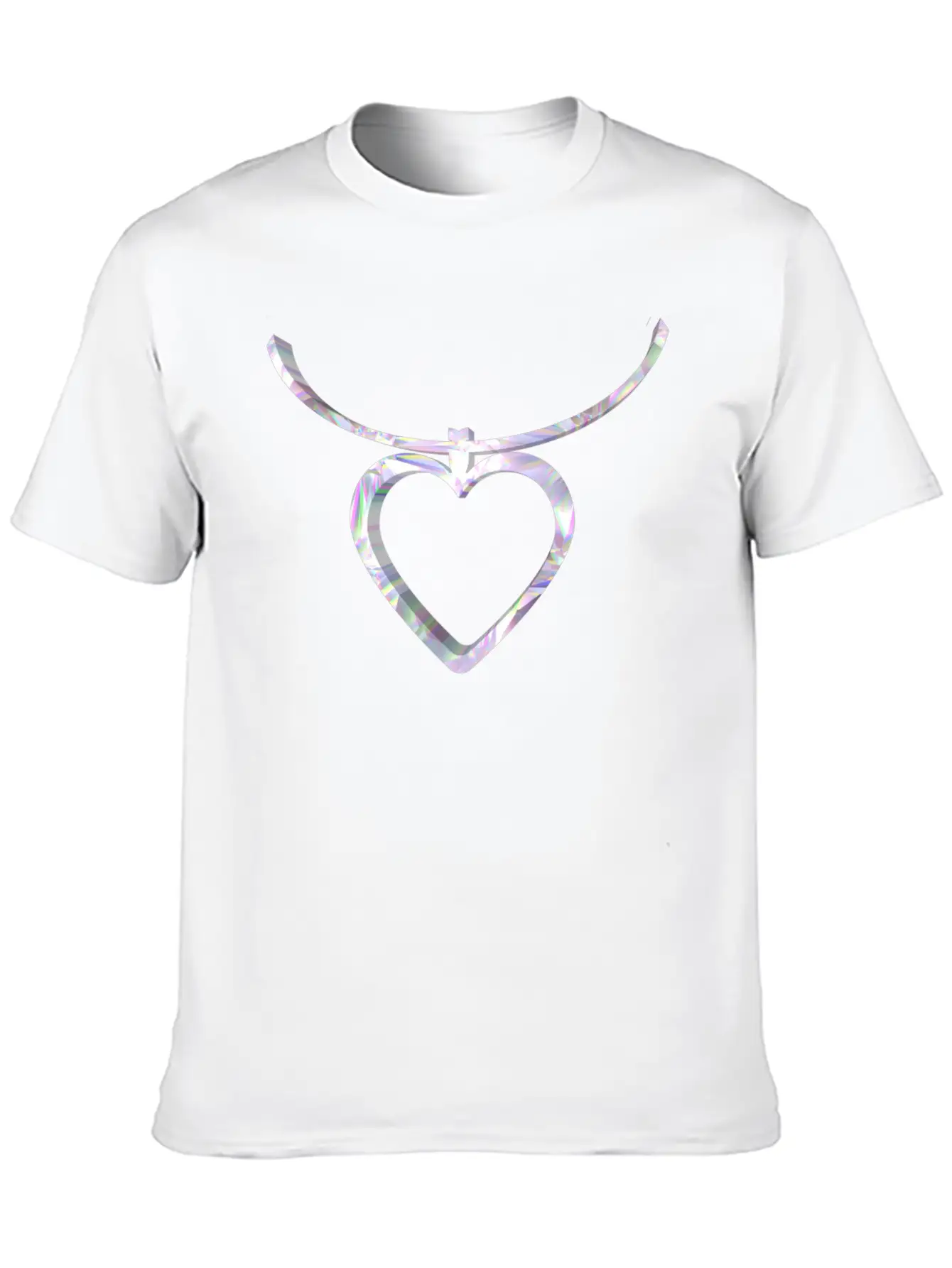 3D Heart Chain Design Comfortable Minimalist Graphic Tee – Summer Style Essential
