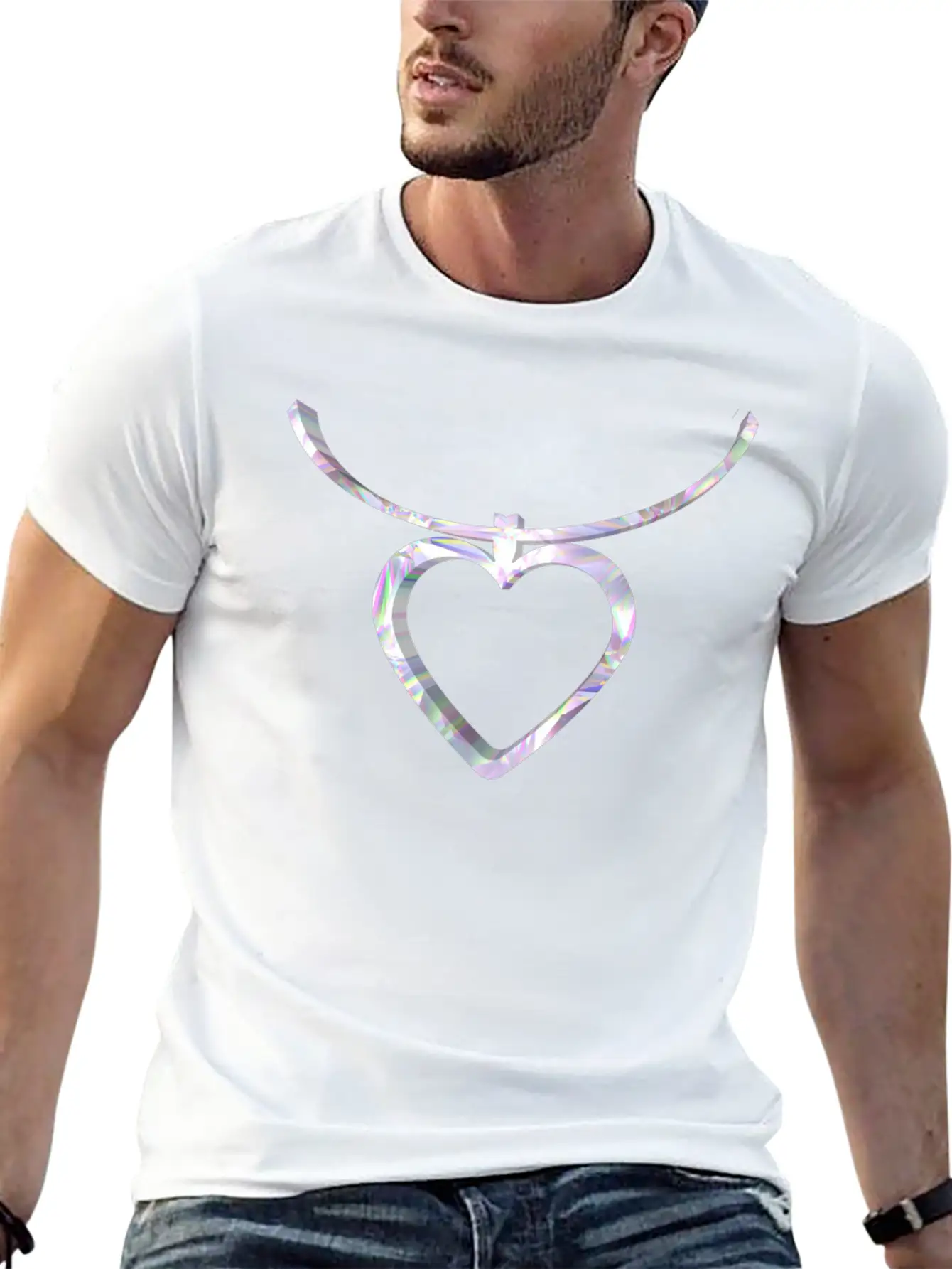 3D Heart Chain Design Comfortable Minimalist Graphic Tee – Summer Style Essential