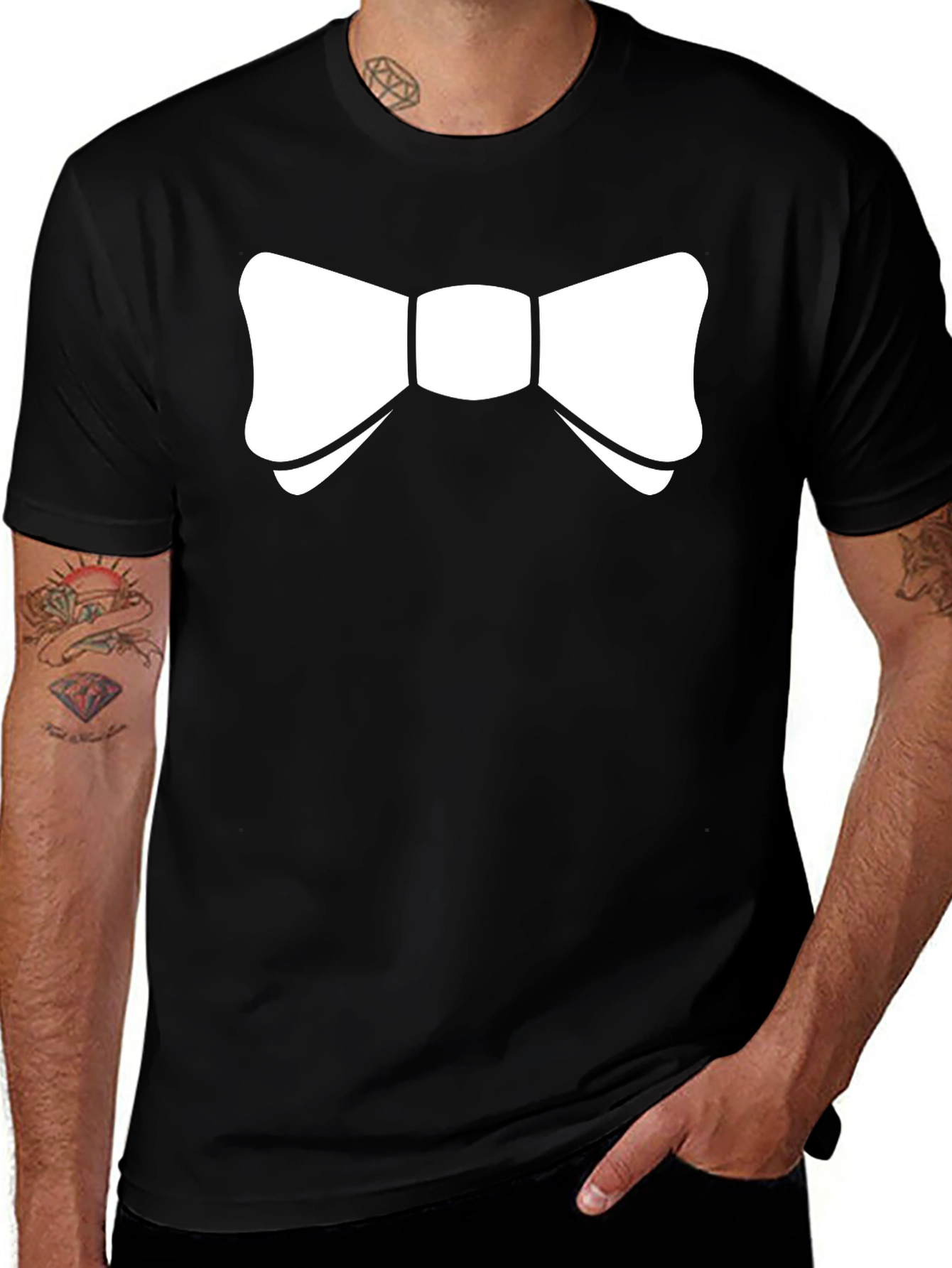 Novelty Bow Tie Graphic Tee - Black