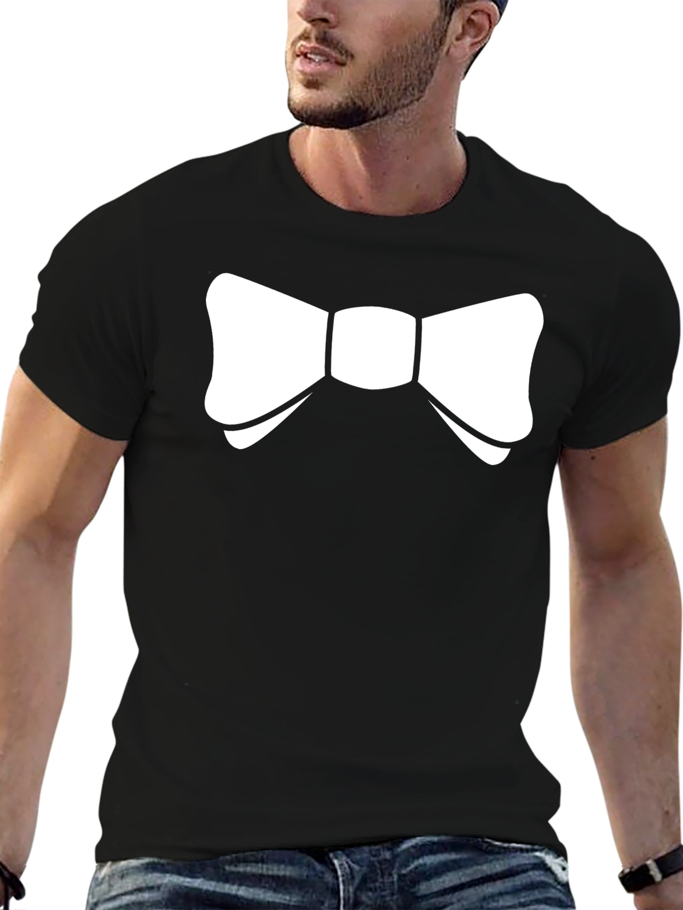 Novelty Bow Tie Graphic Tee - Black