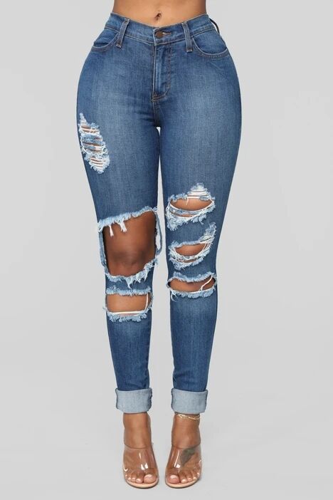 Stretch slim fit ripped little leg jeans for women