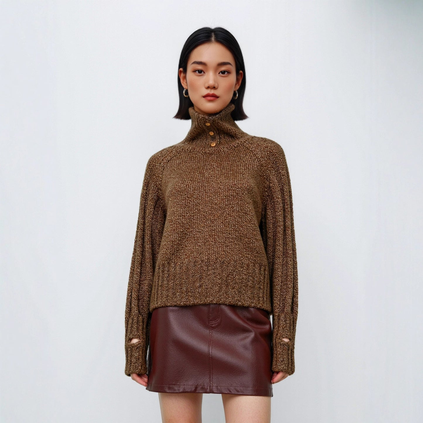 Turtleneck Sweater Women Thickened Turn-down Collar Design Loose Slimming Lazy Style Knitted Base Layer Top