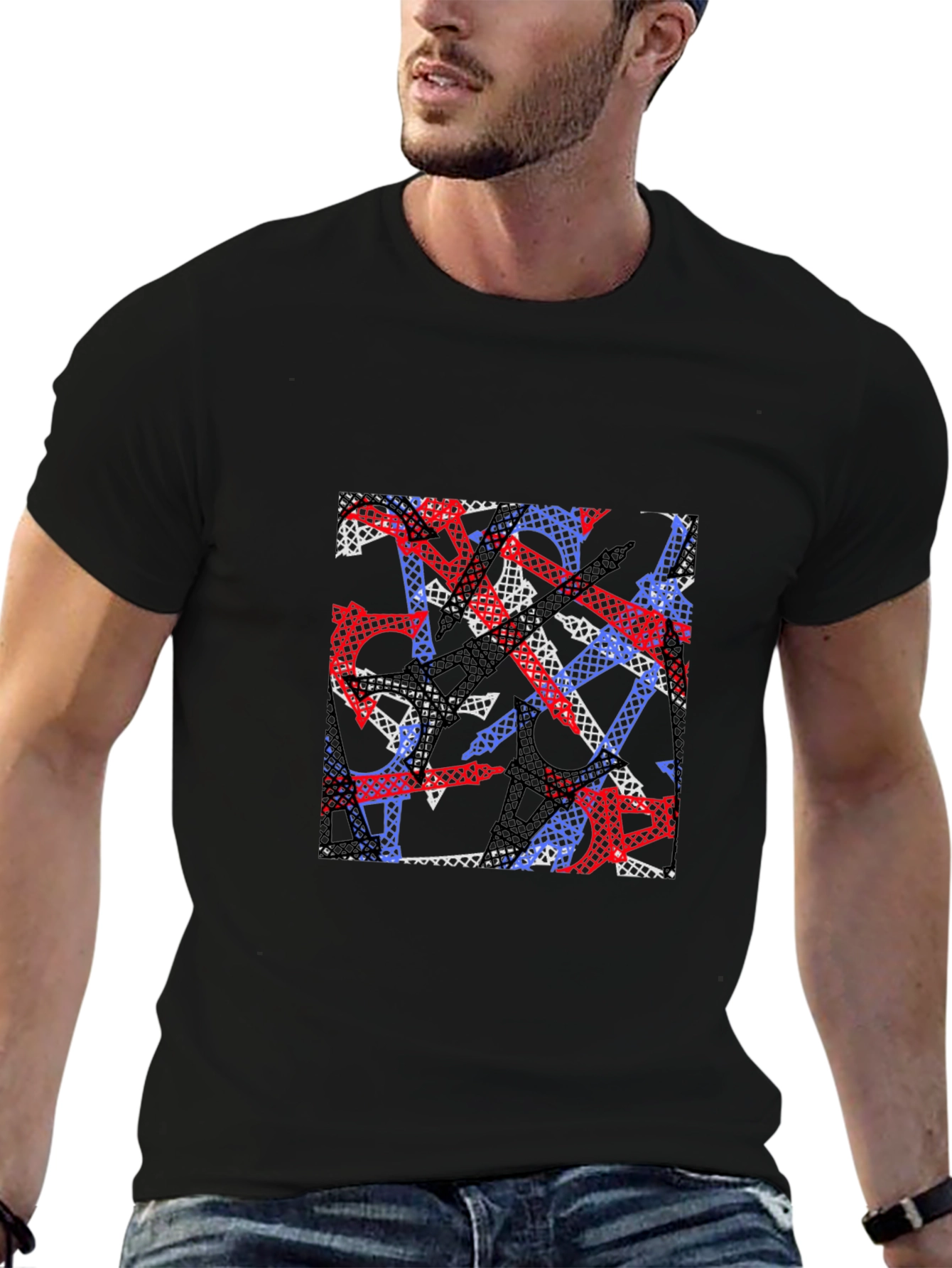 Abstract Eiffel Tower Print Mens T-Shirt