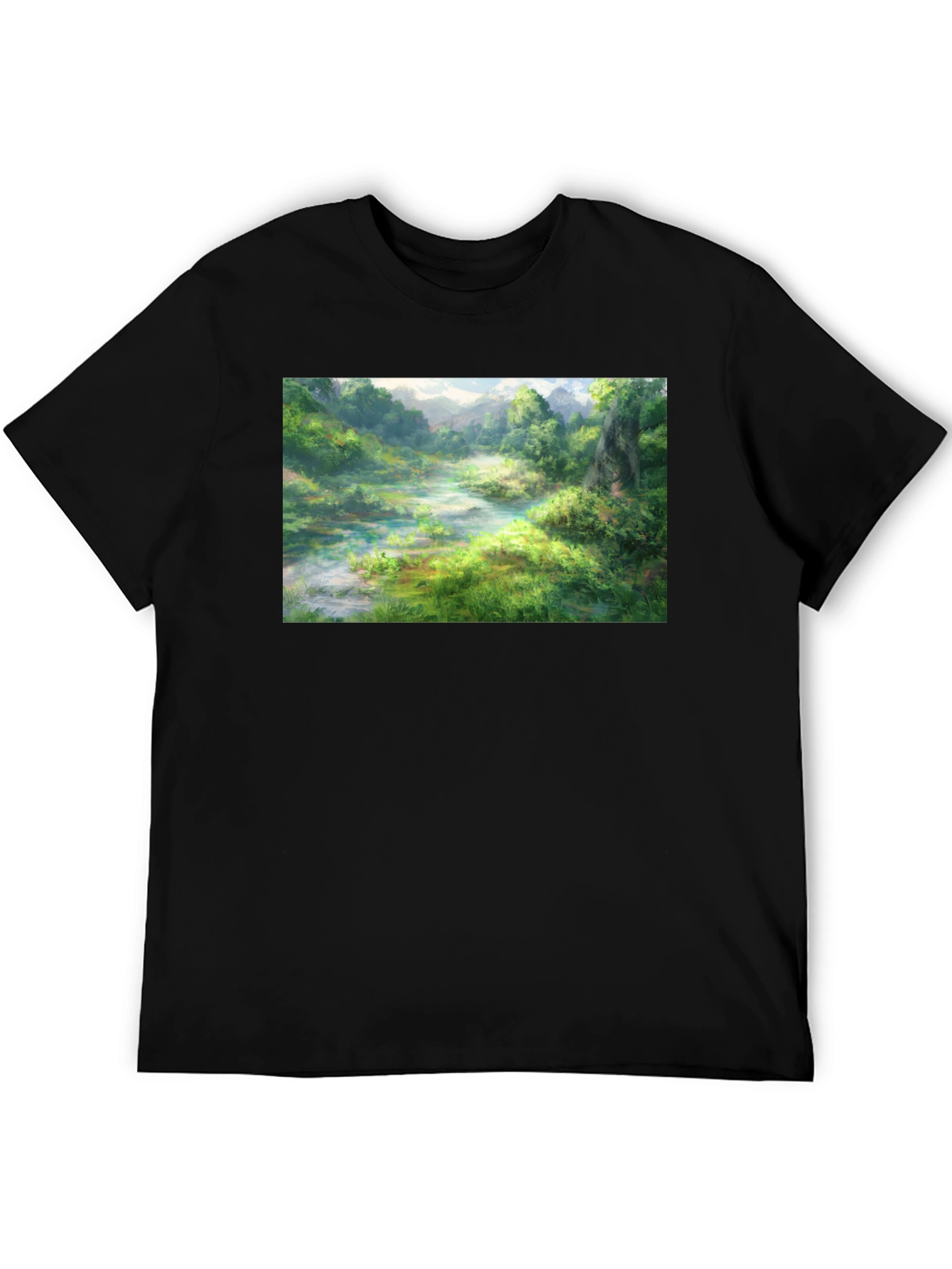 Nature Landscape Graphic Tee - Black Cotton T-Shirt