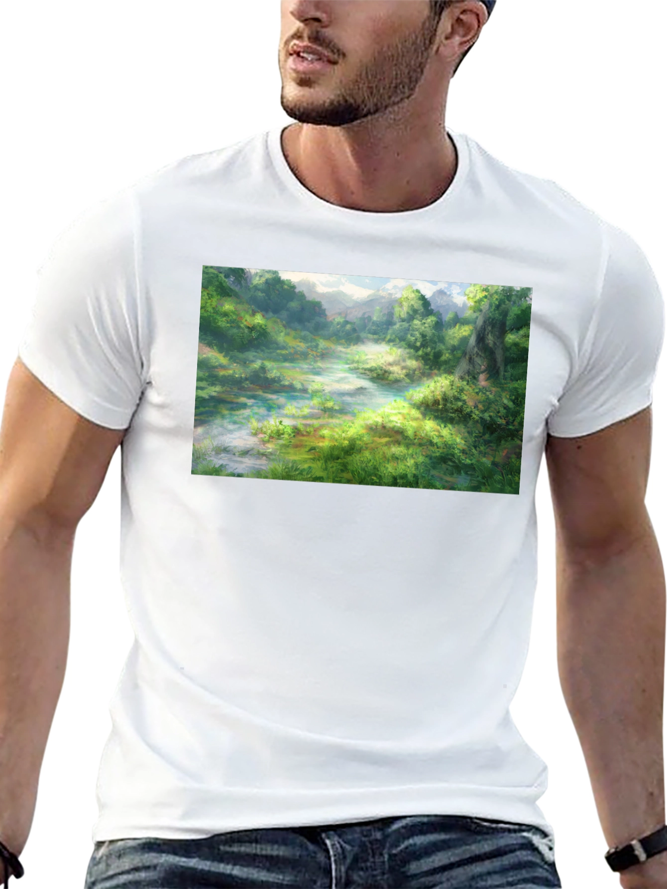 Nature Landscape Graphic Tee - Black Cotton T-Shirt