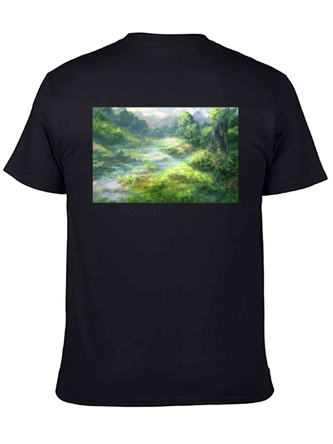 Nature Landscape Graphic Tee - Black Cotton T-Shirt