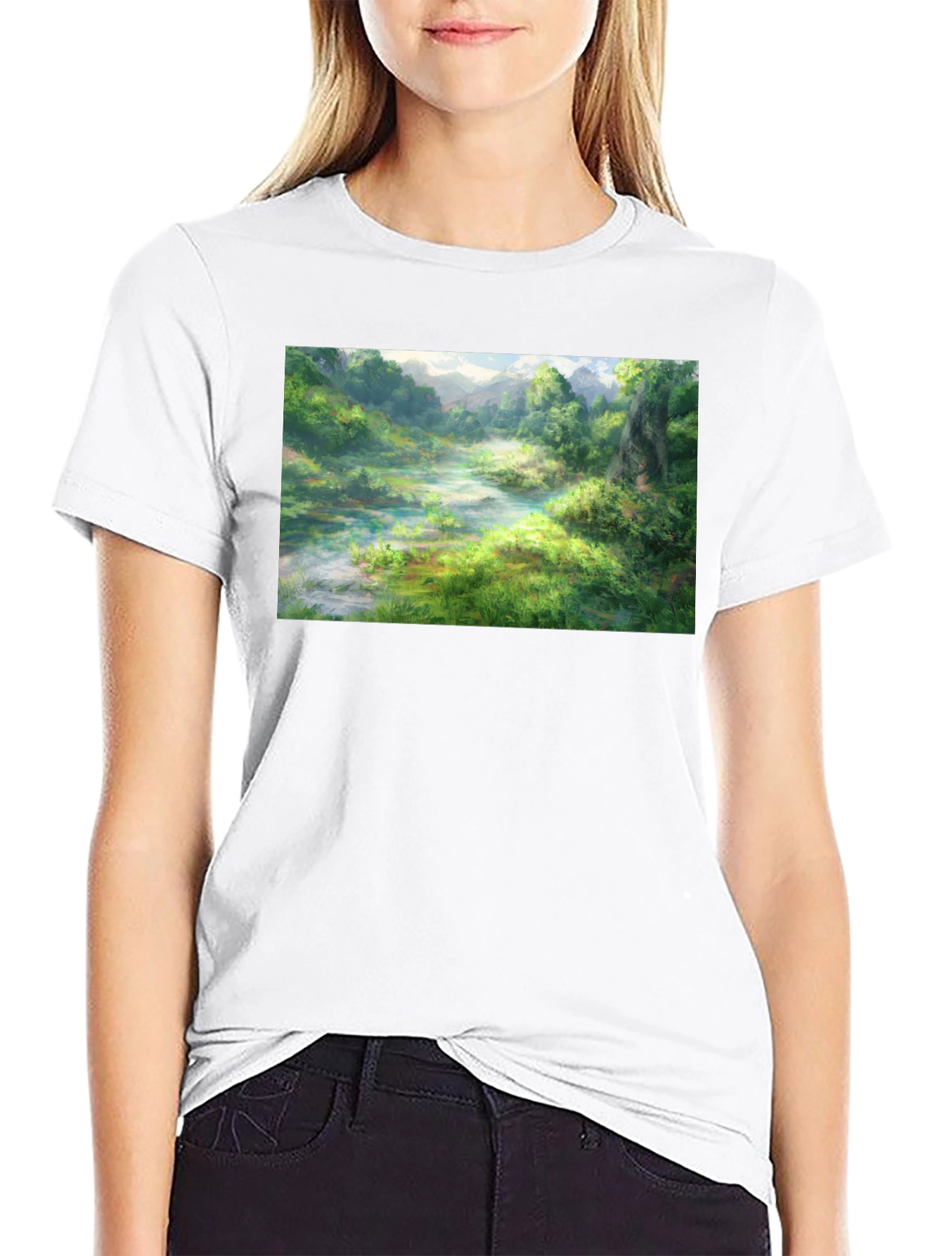 Nature Landscape Graphic Tee - Black Cotton T-Shirt