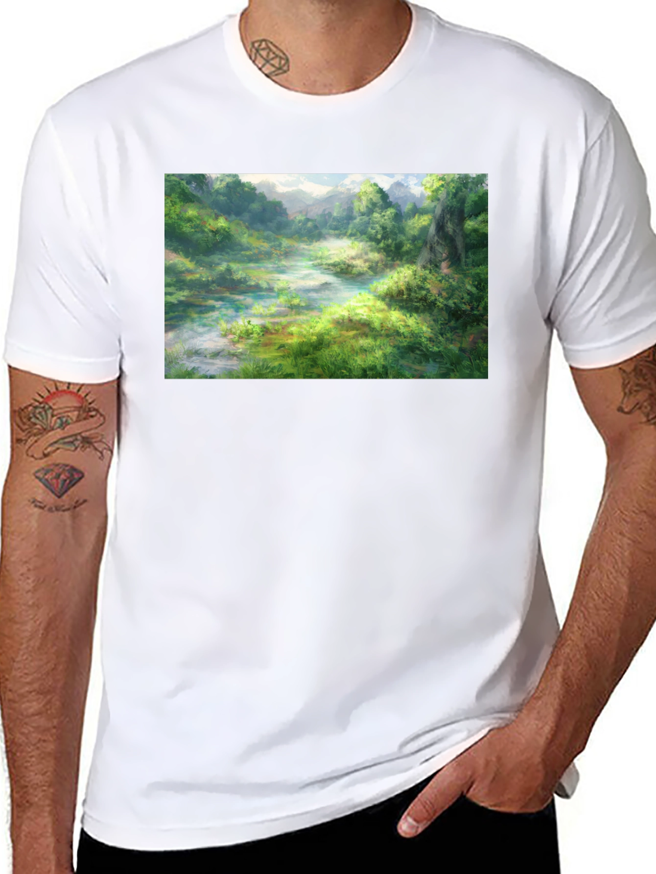 Nature Landscape Graphic Tee - Black Cotton T-Shirt