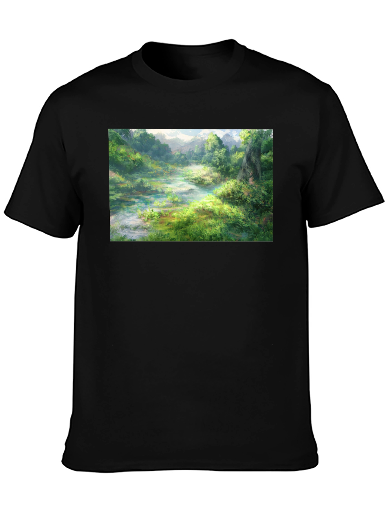 Nature Landscape Graphic Tee - Black Cotton T-Shirt