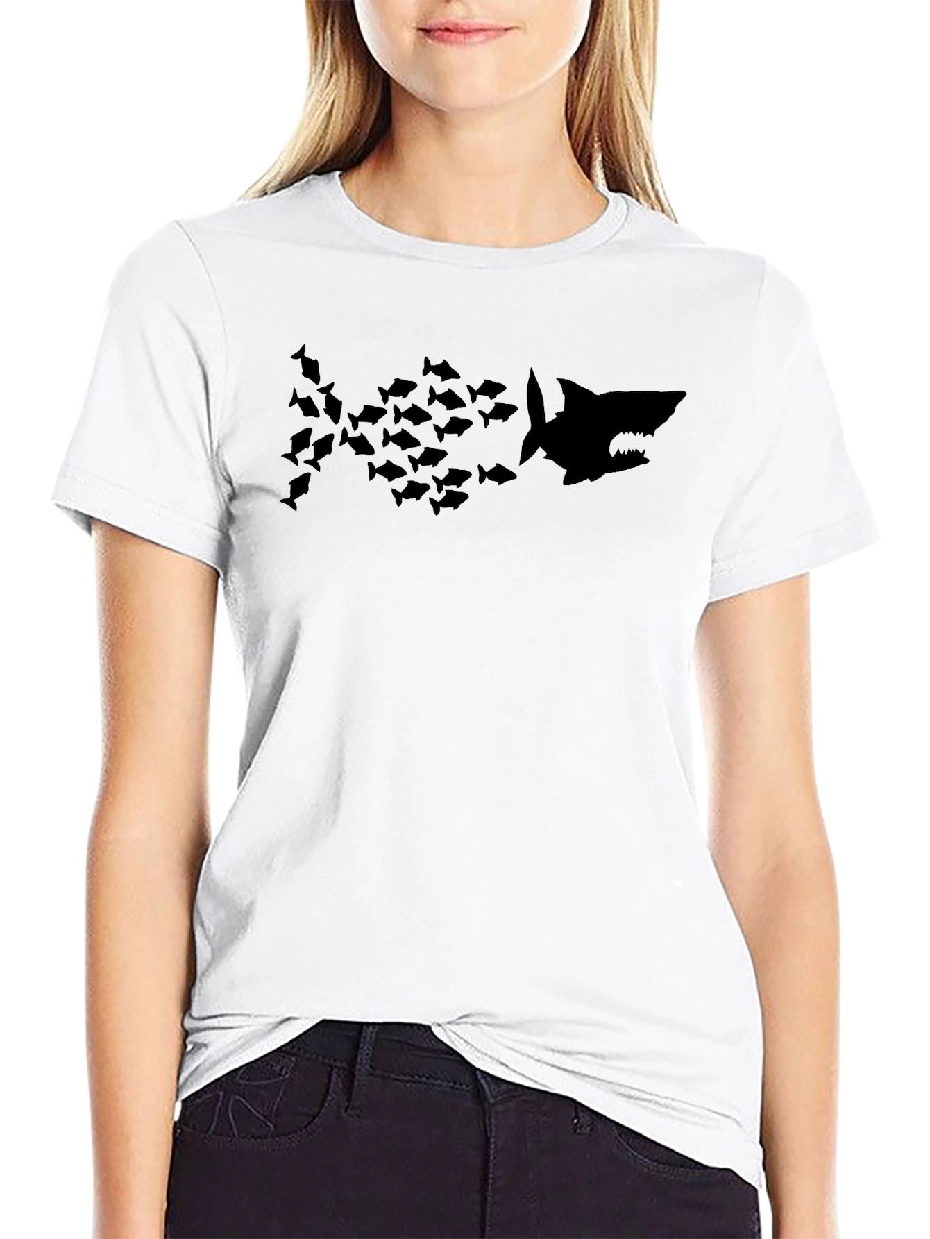 Shark Attack Graphic T-Shirt - Stylish Black Tee