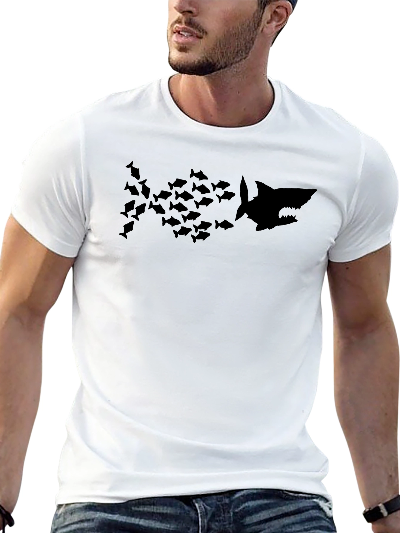 Shark Attack Graphic T-Shirt - Stylish Black Tee