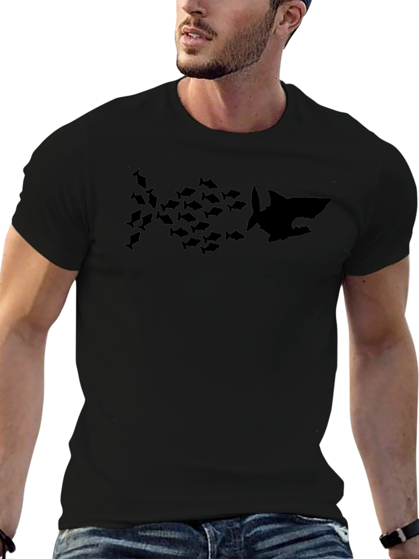 Shark Attack Graphic T-Shirt - Stylish Black Tee
