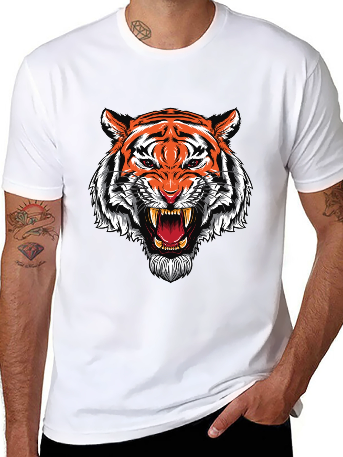 Roaring Tiger Graphic Print Black T-Shirt