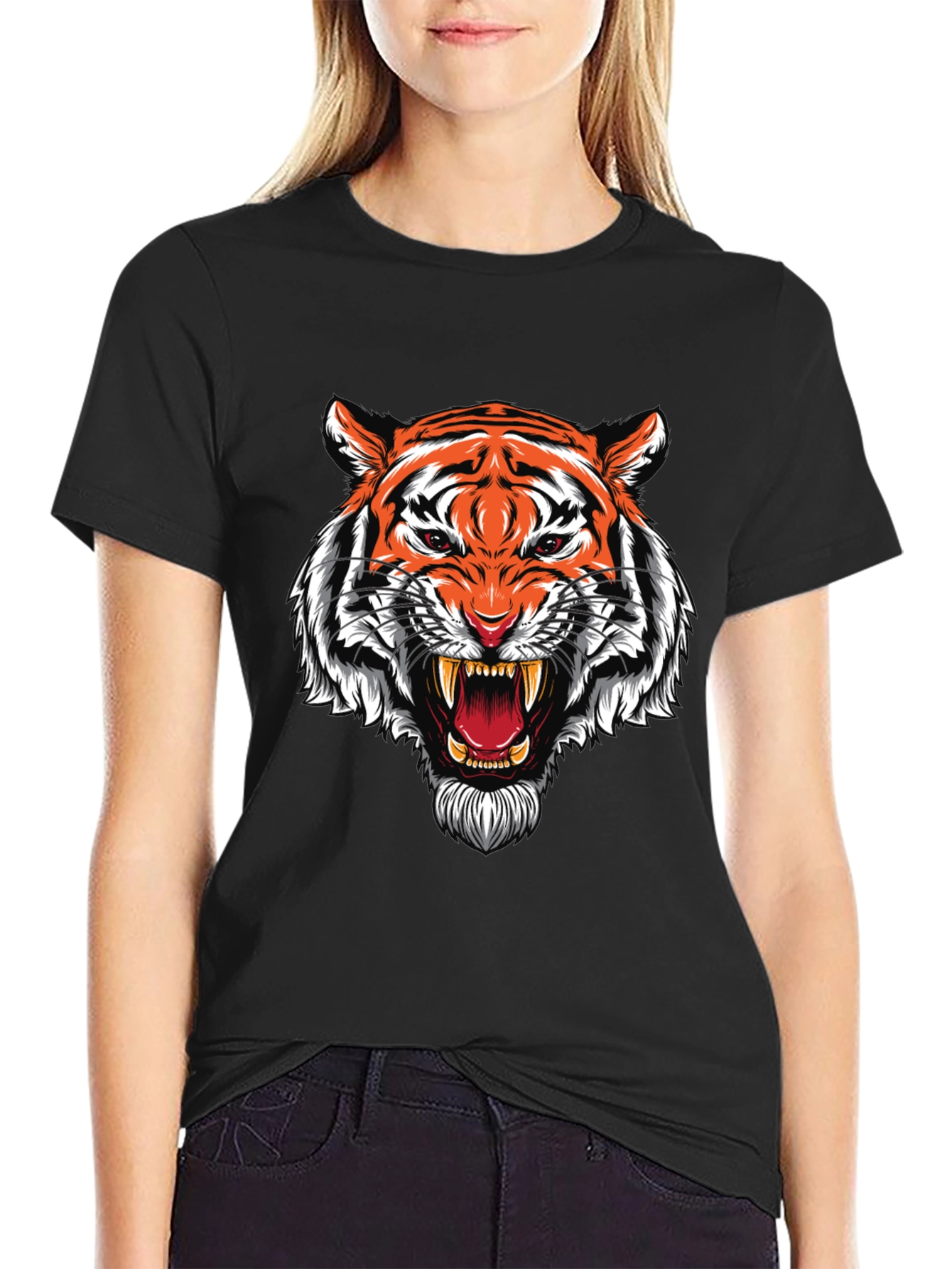 Roaring Tiger Graphic Print Black T-Shirt