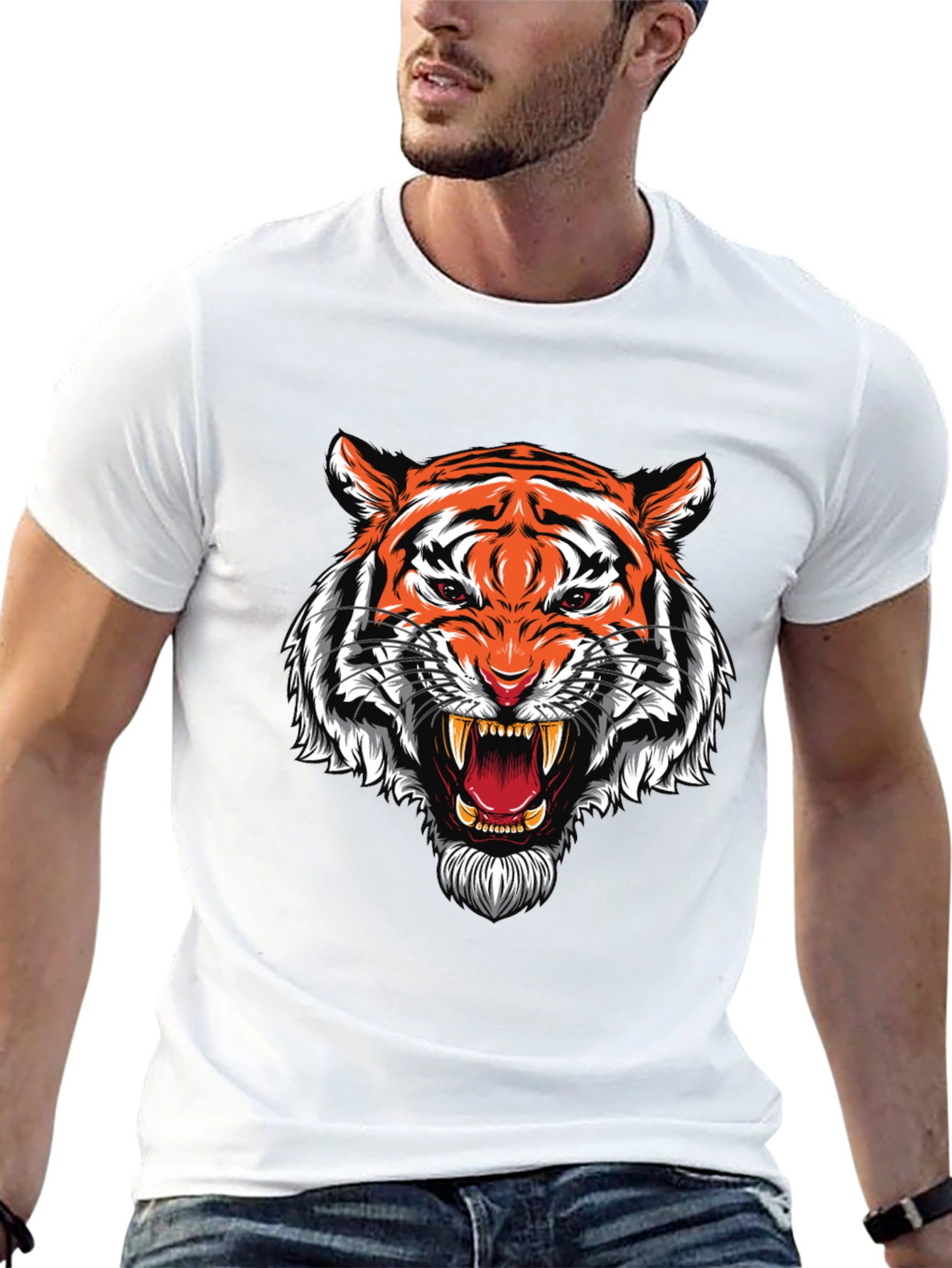 Roaring Tiger Graphic Print Black T-Shirt