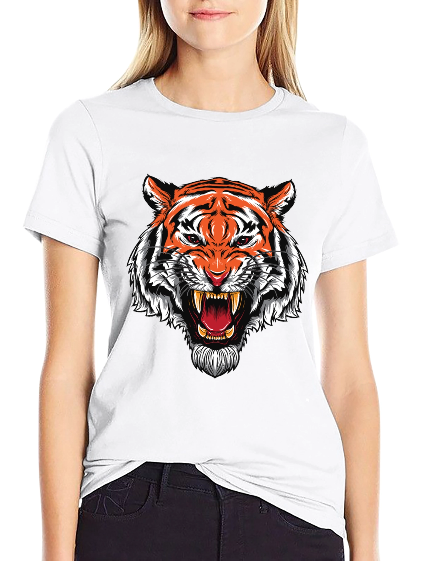 Roaring Tiger Graphic Print Black T-Shirt