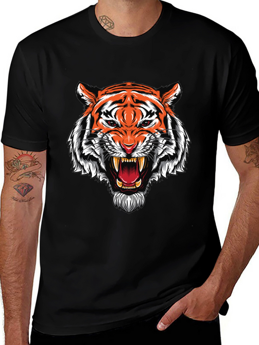 Roaring Tiger Graphic Print Black T-Shirt