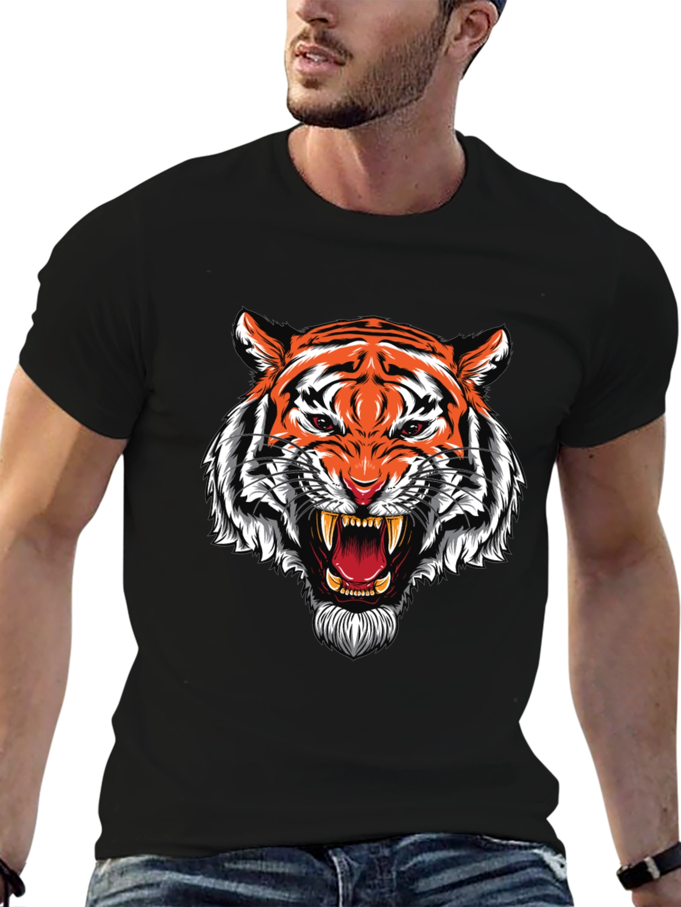 Roaring Tiger Graphic Print Black T-Shirt