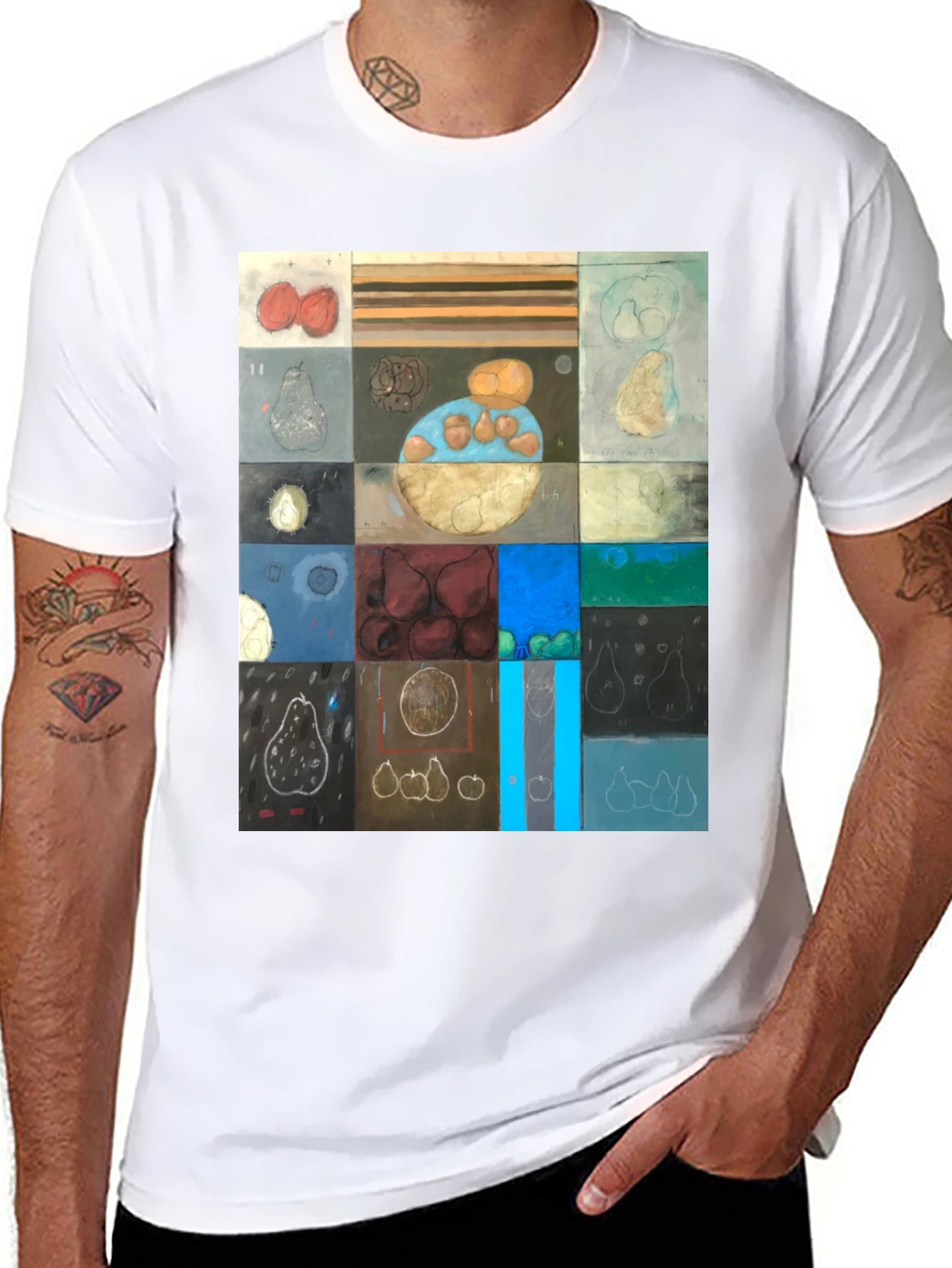 Abstract Fruit Collage T-Shirt - Modern Art Tee