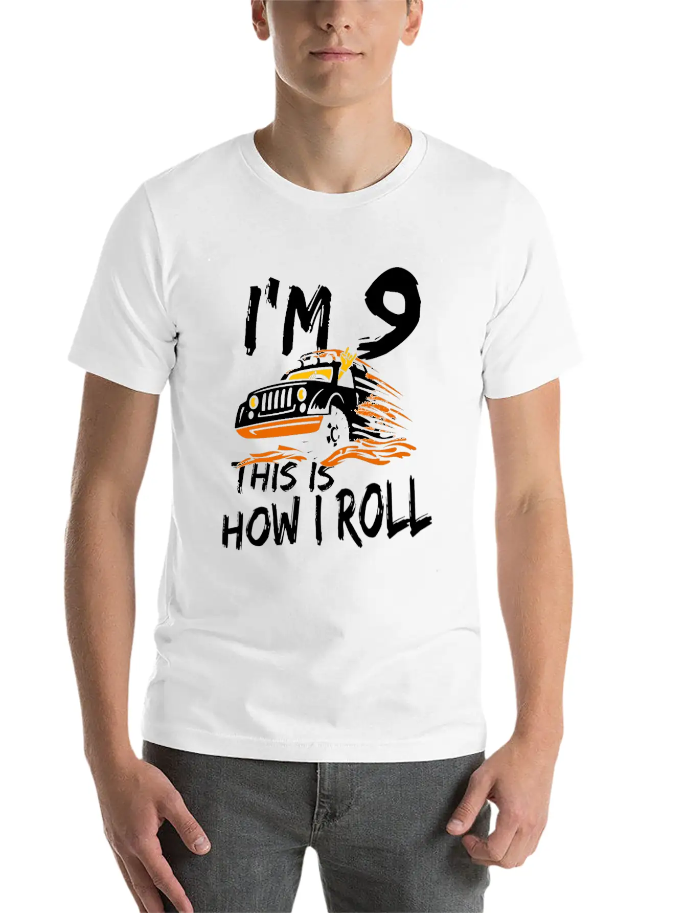 4x4 Monster Truck I'm 9 This Is How I Roll Lightweight Cotton T-Shirt – Daily Comfort Graphic Shirt