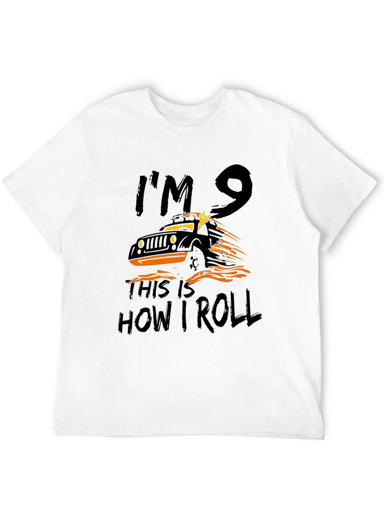 4x4 Monster Truck I'm 9 This Is How I Roll Lightweight Cotton T-Shirt – Daily Comfort Graphic Shirt