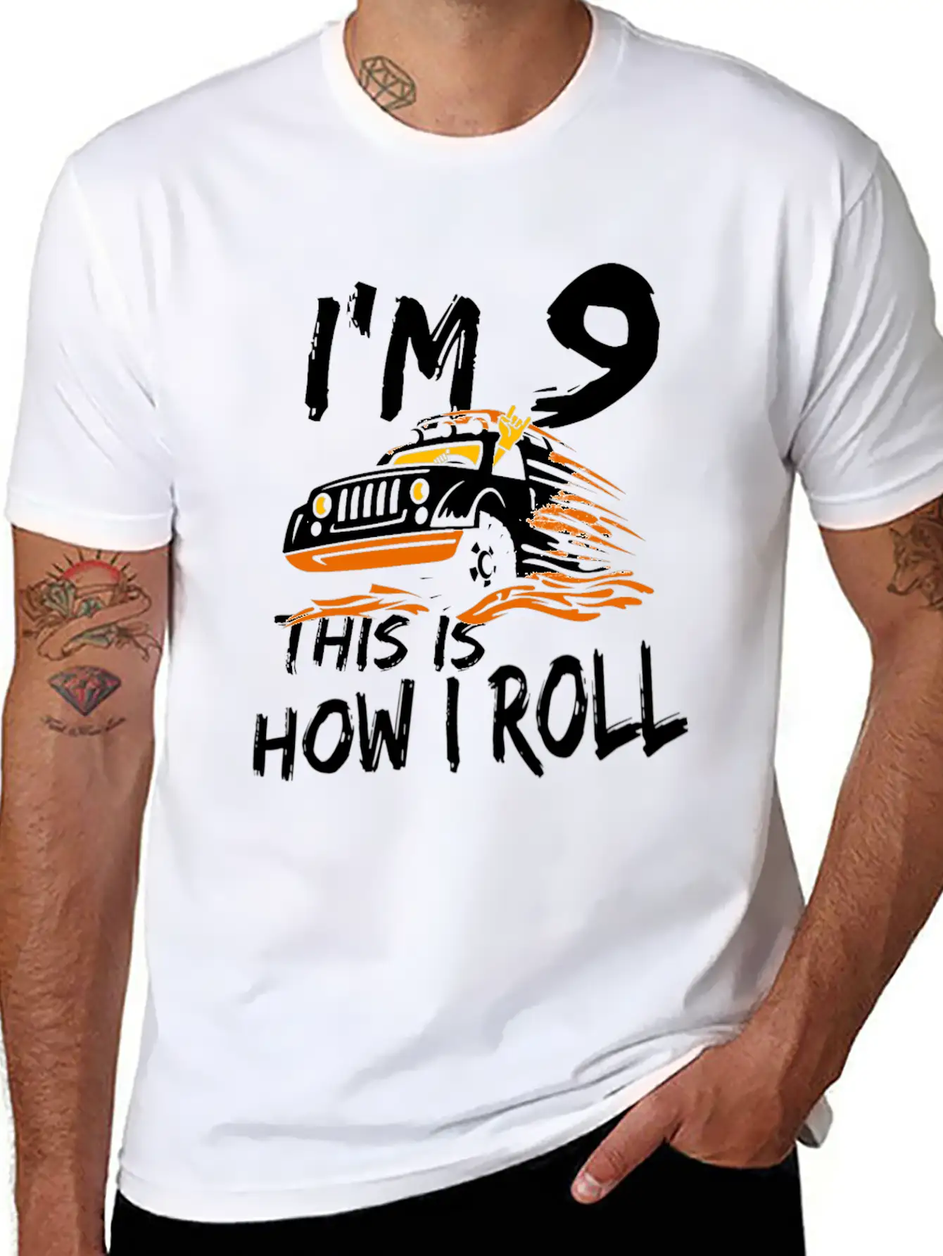 4x4 Monster Truck I'm 9 This Is How I Roll Lightweight Cotton T-Shirt – Daily Comfort Graphic Shirt