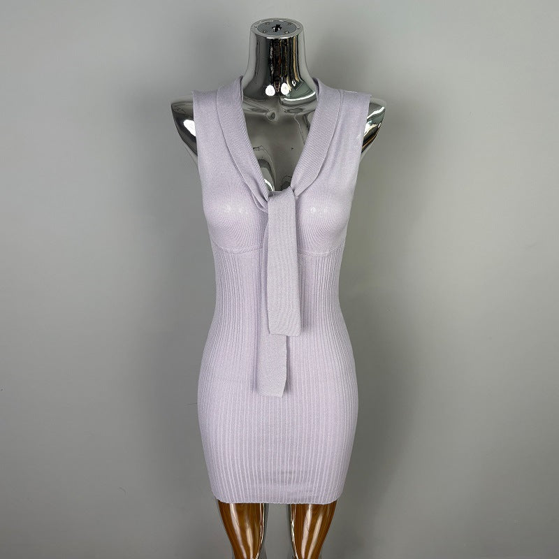 Sexy  Ribbon Hem Sleeveless Knit Dress