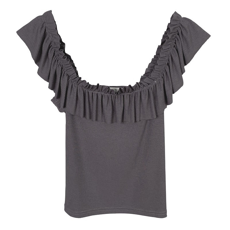 Ruffled Off-Shoulder Square T-Shirt Top for Women