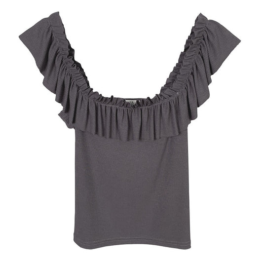 Ruffled Off-Shoulder Square T-Shirt Top for Women