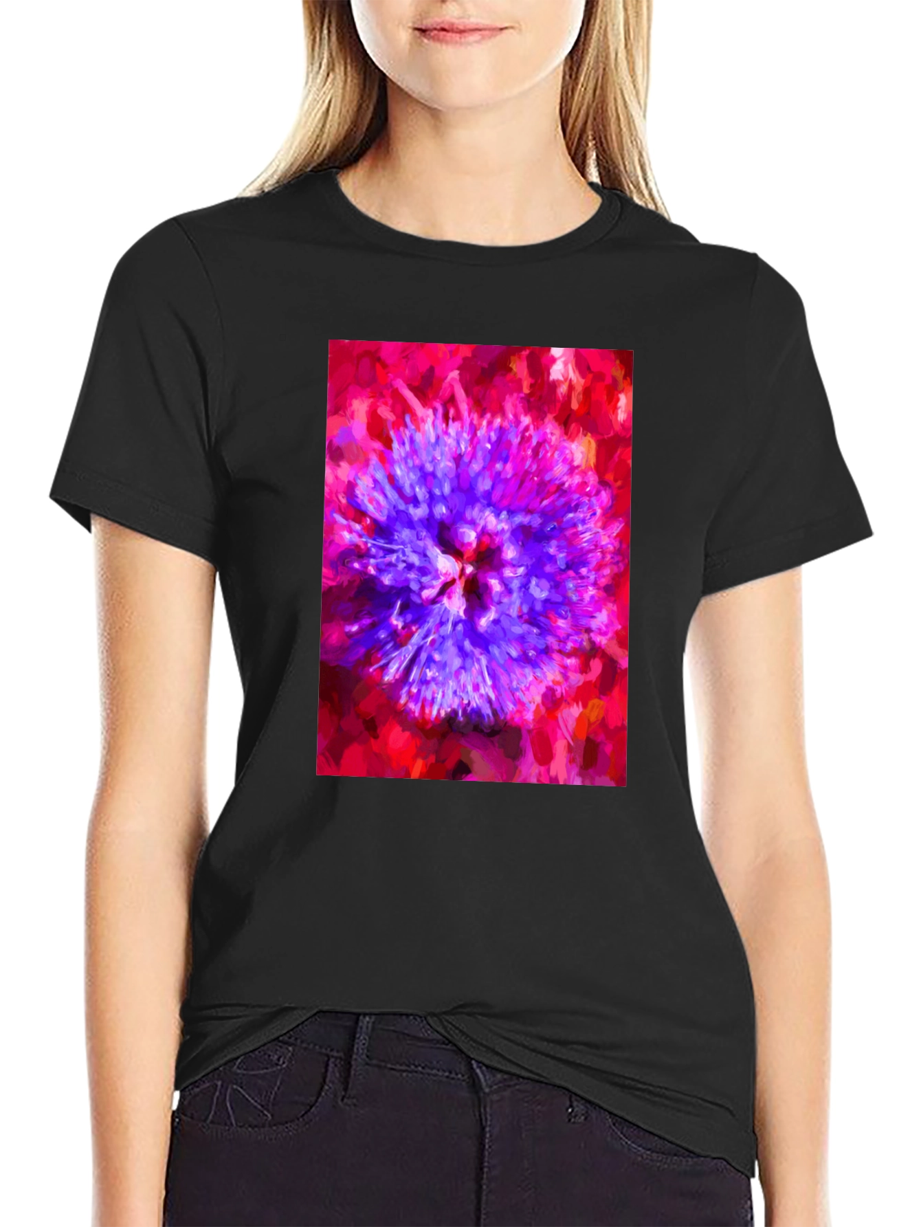 Abstract Floral Print Black T-Shirt