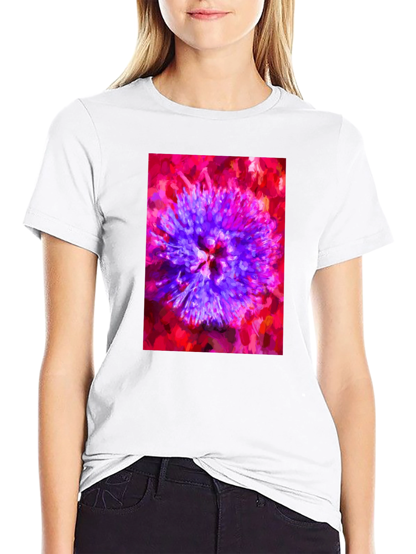 Abstract Floral Print Black T-Shirt