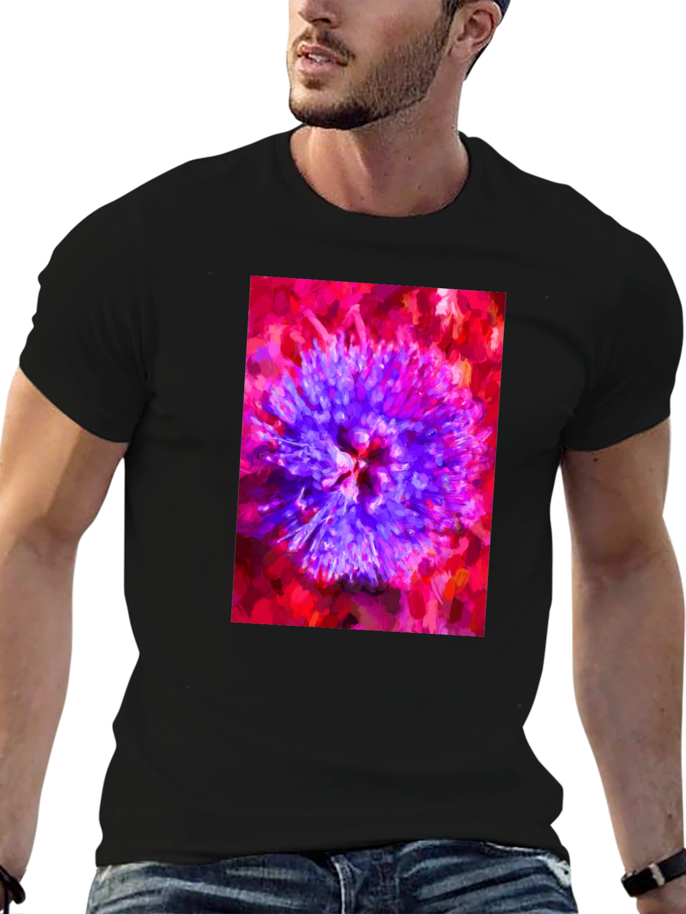 Abstract Floral Print Black T-Shirt